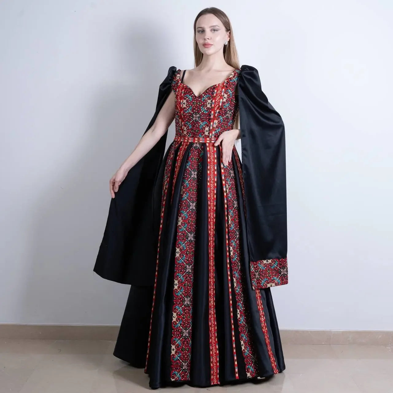 Intricate Tatreez Embroidery Ball Gown: Elegance and Cultural Heritage Palestinian Elegance