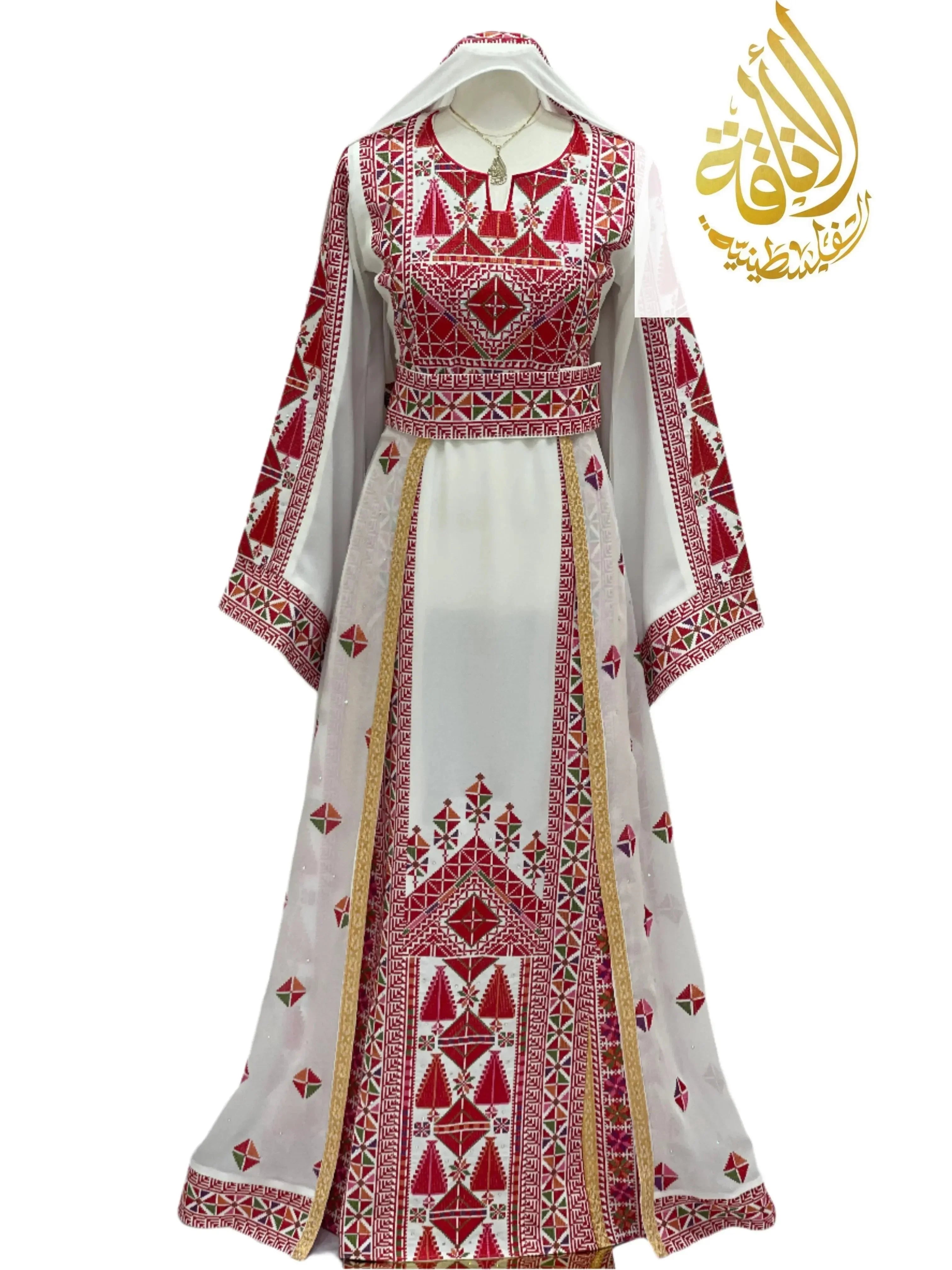 Falahi thoub with overskirt Embroidered Dress and khirka - Palestinian Elegance