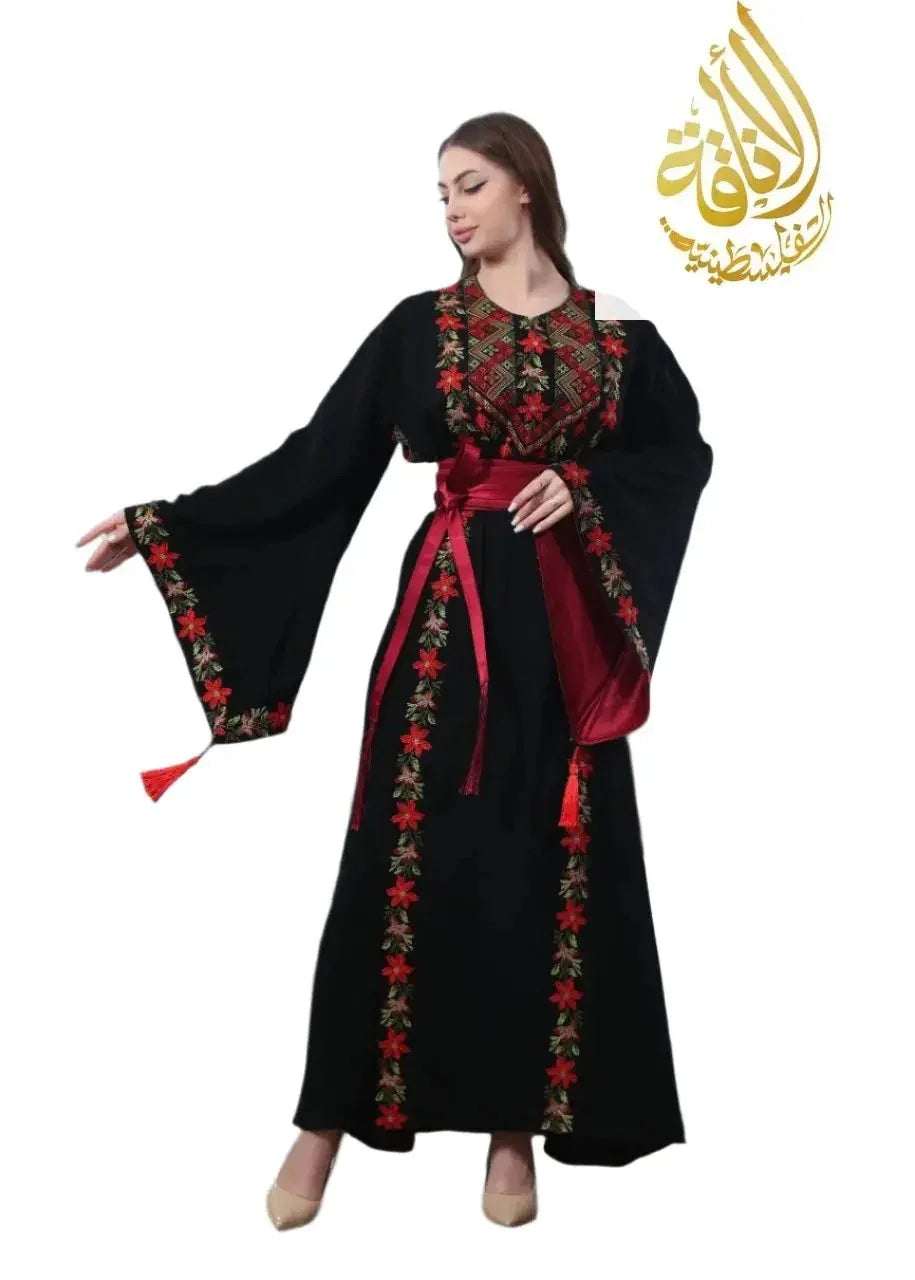 Flora Embroidered Thoub – Delicate Floral Elegance - Palestinian Elegance