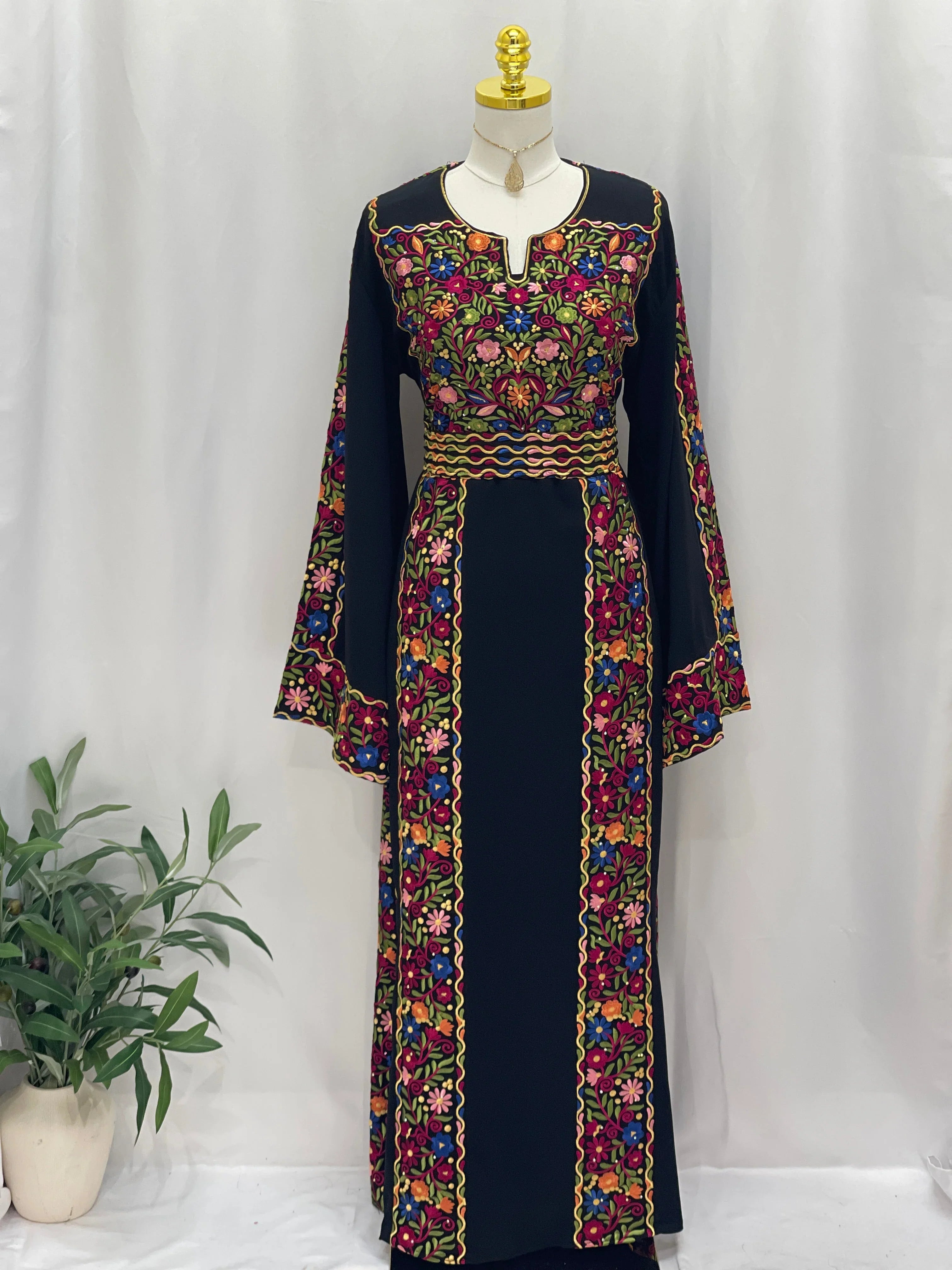 Floral Essence Embroidered Thobe: A traditional Palestinian Embroidered dress - Palestinian Elegance