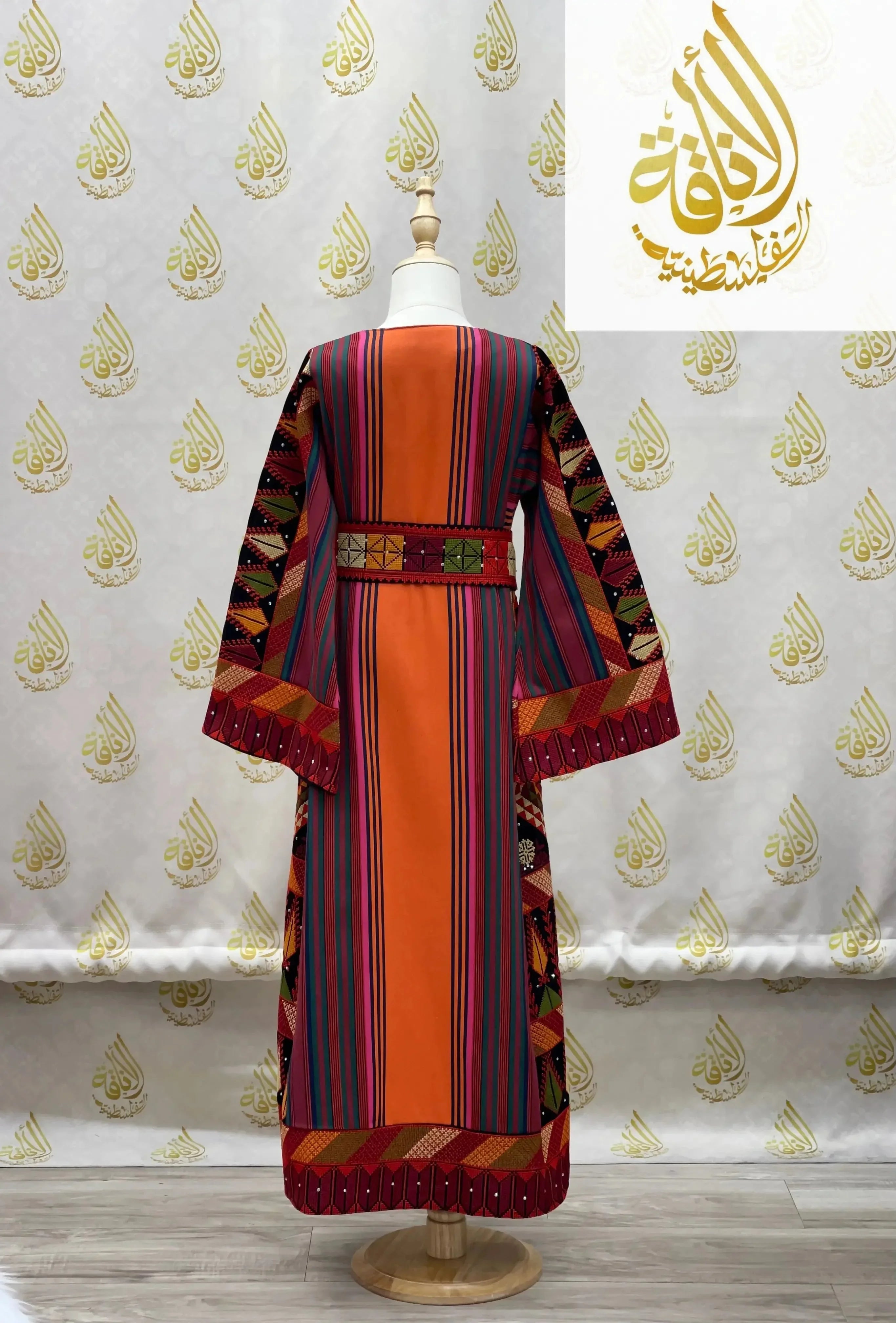 Girls Orange Embroidered Thoub Majdalawe Palestinian Elegance