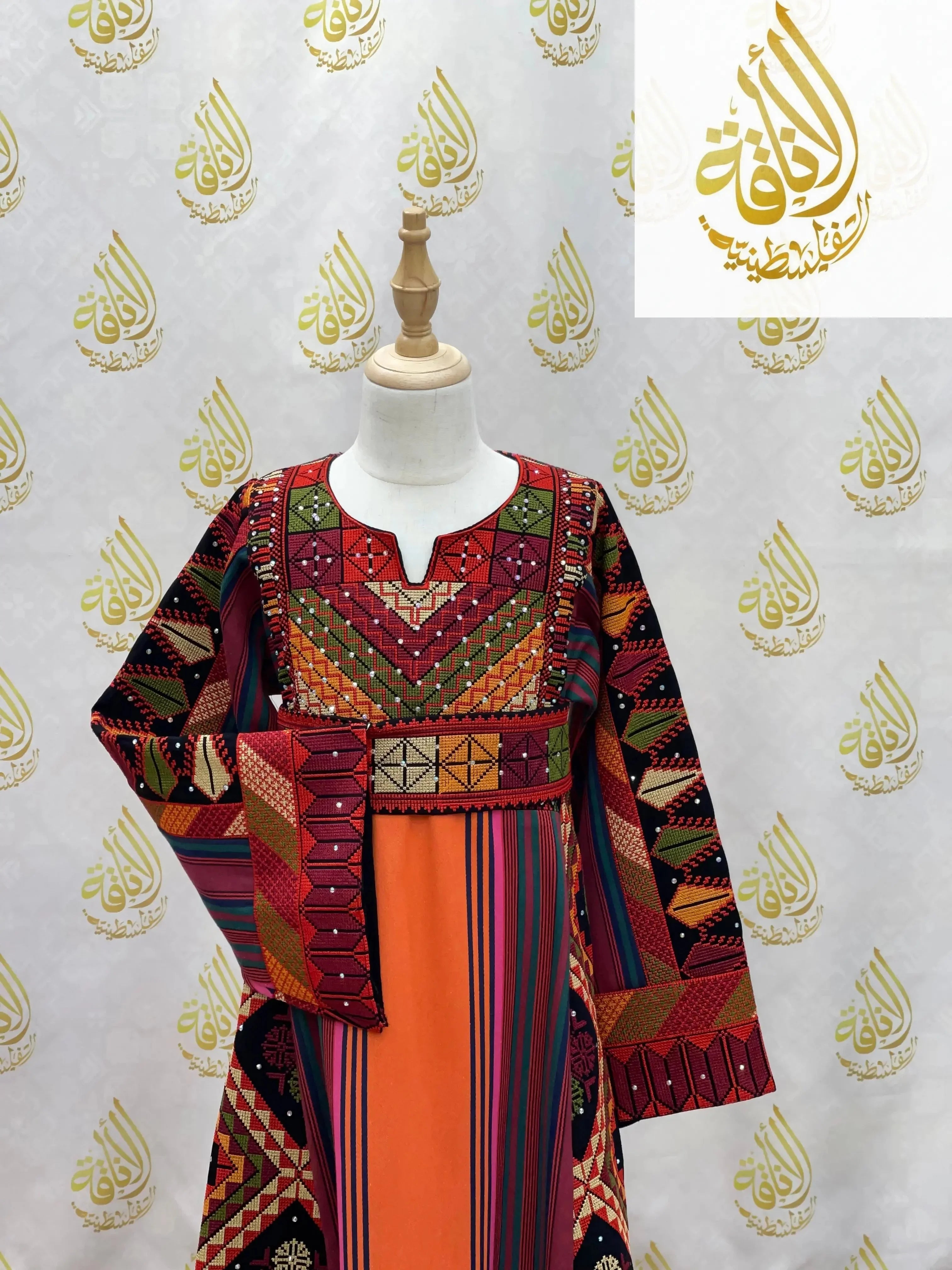 Girls Orange Embroidered Thoub Majdalawe Palestinian Elegance
