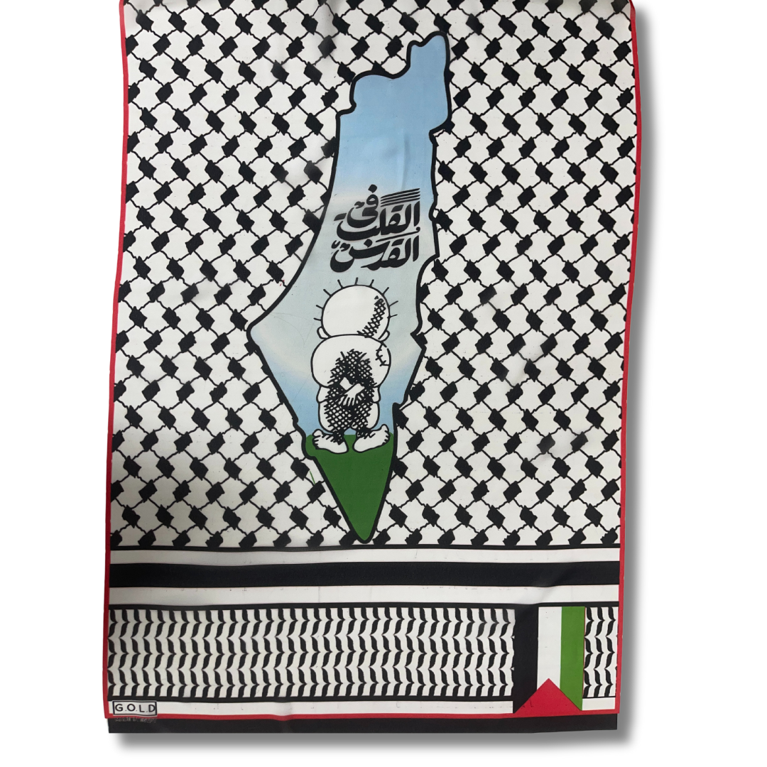 Handala and Palestine Flag Hijab Design Palestinian Elegance