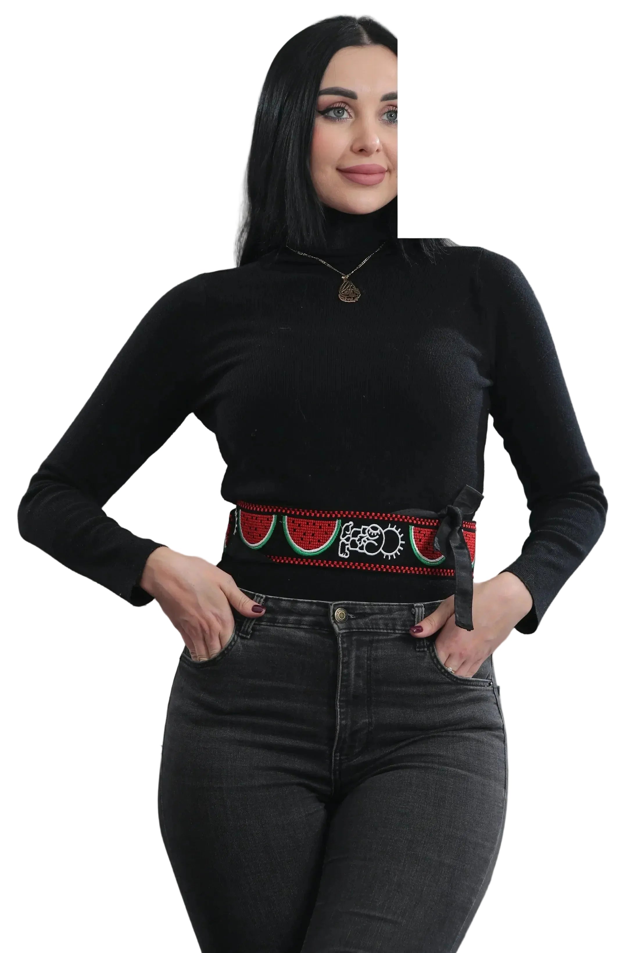 Hanzala Watermelon Embroidered Waist Belt Palestinian Elegance