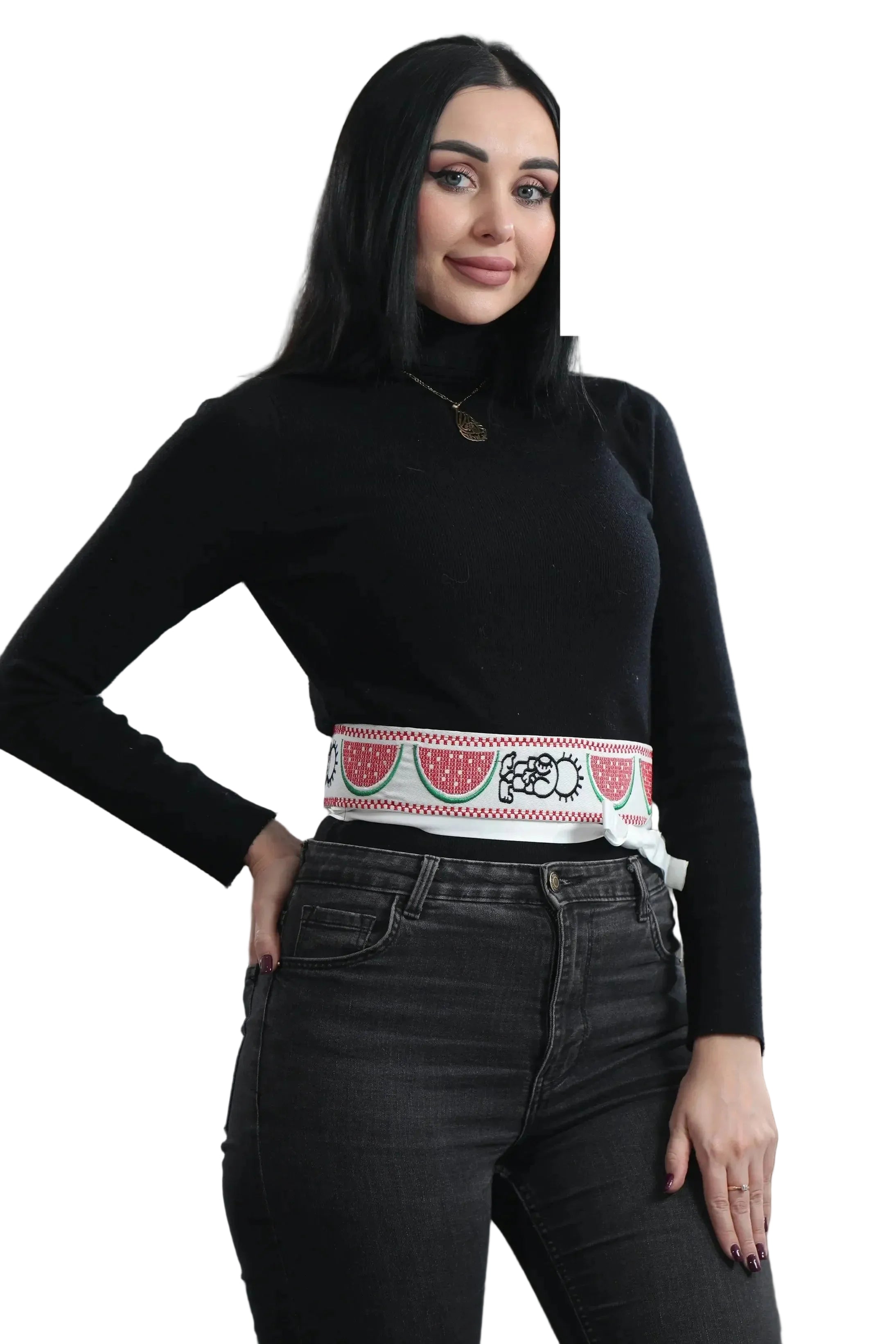 Hanzala Watermelon Embroidered Waist Belt Palestinian Elegance