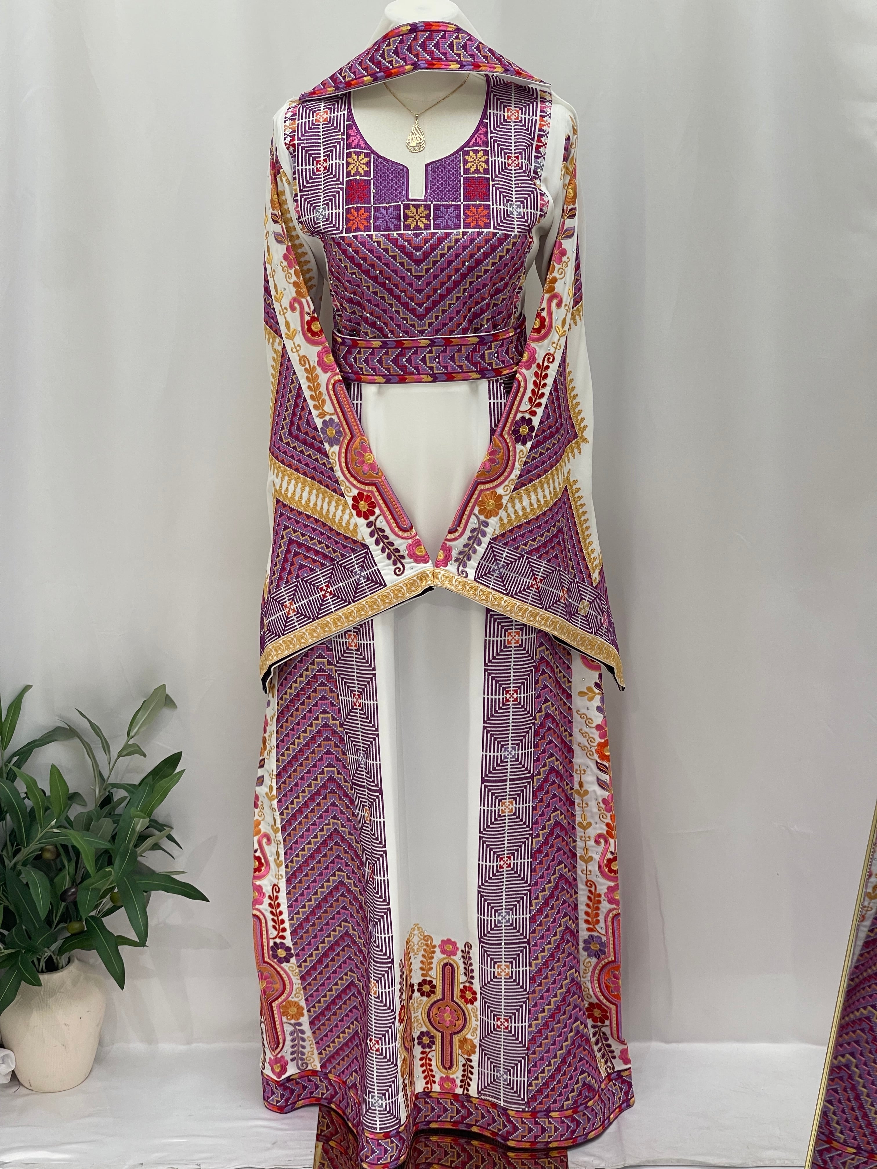 Hidaya Embroidered Thoub | Belted Cultural Elegance - Palestinian Elegance