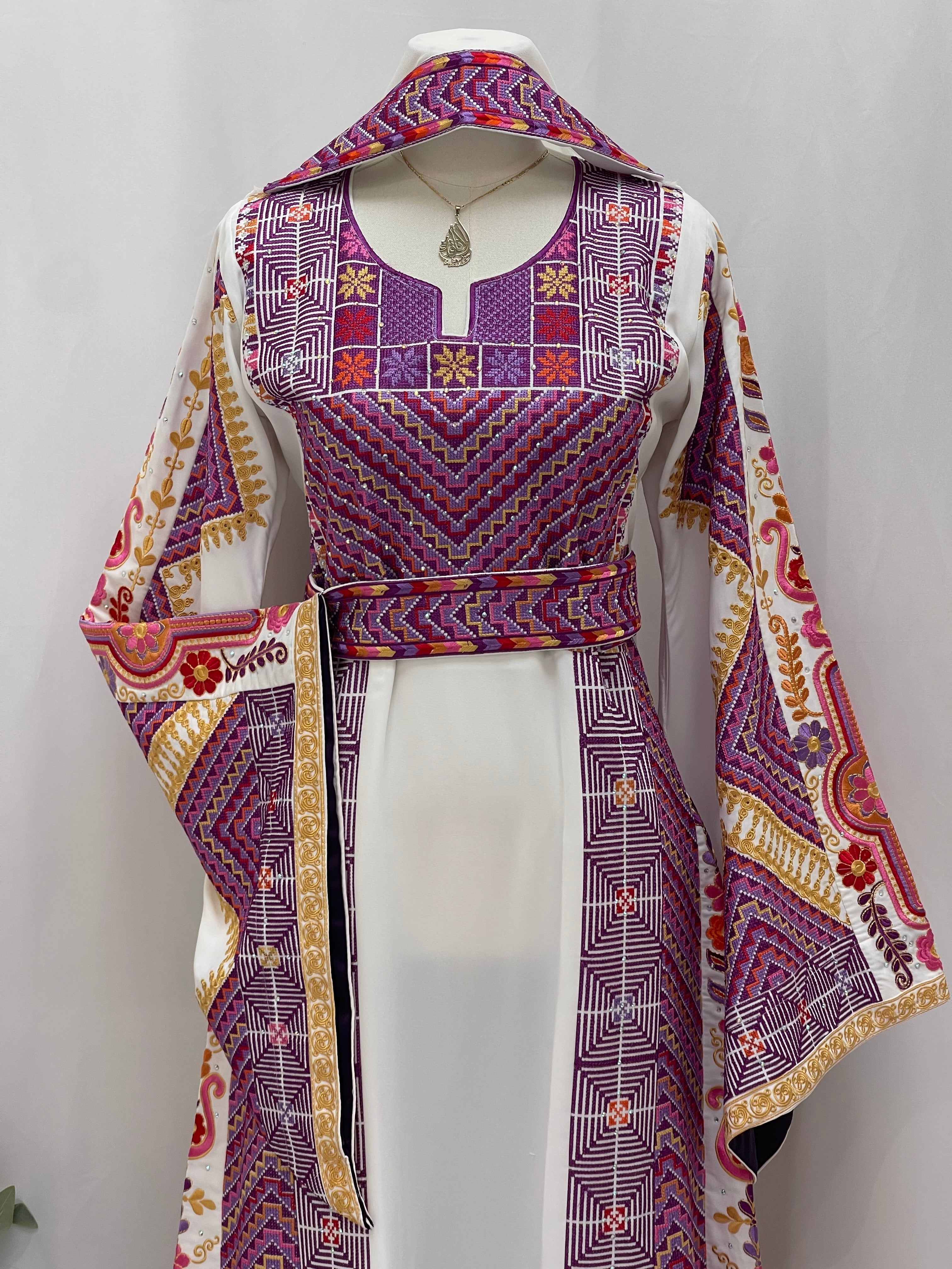 Hidaya Embroidered Thoub | Belted Cultural Elegance - Palestinian Elegance