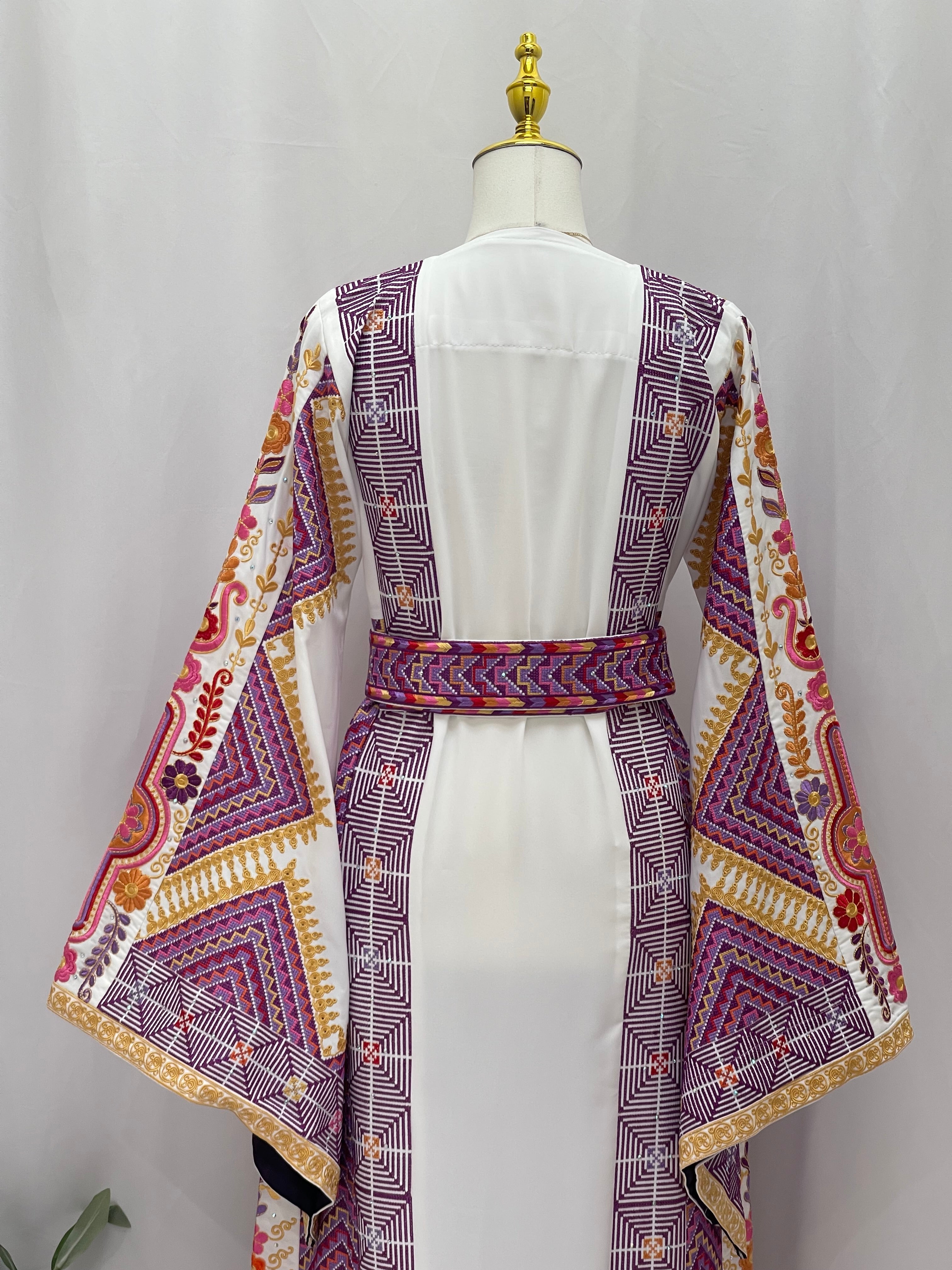 Hidaya Embroidered Thoub | Belted Cultural Elegance - Palestinian Elegance