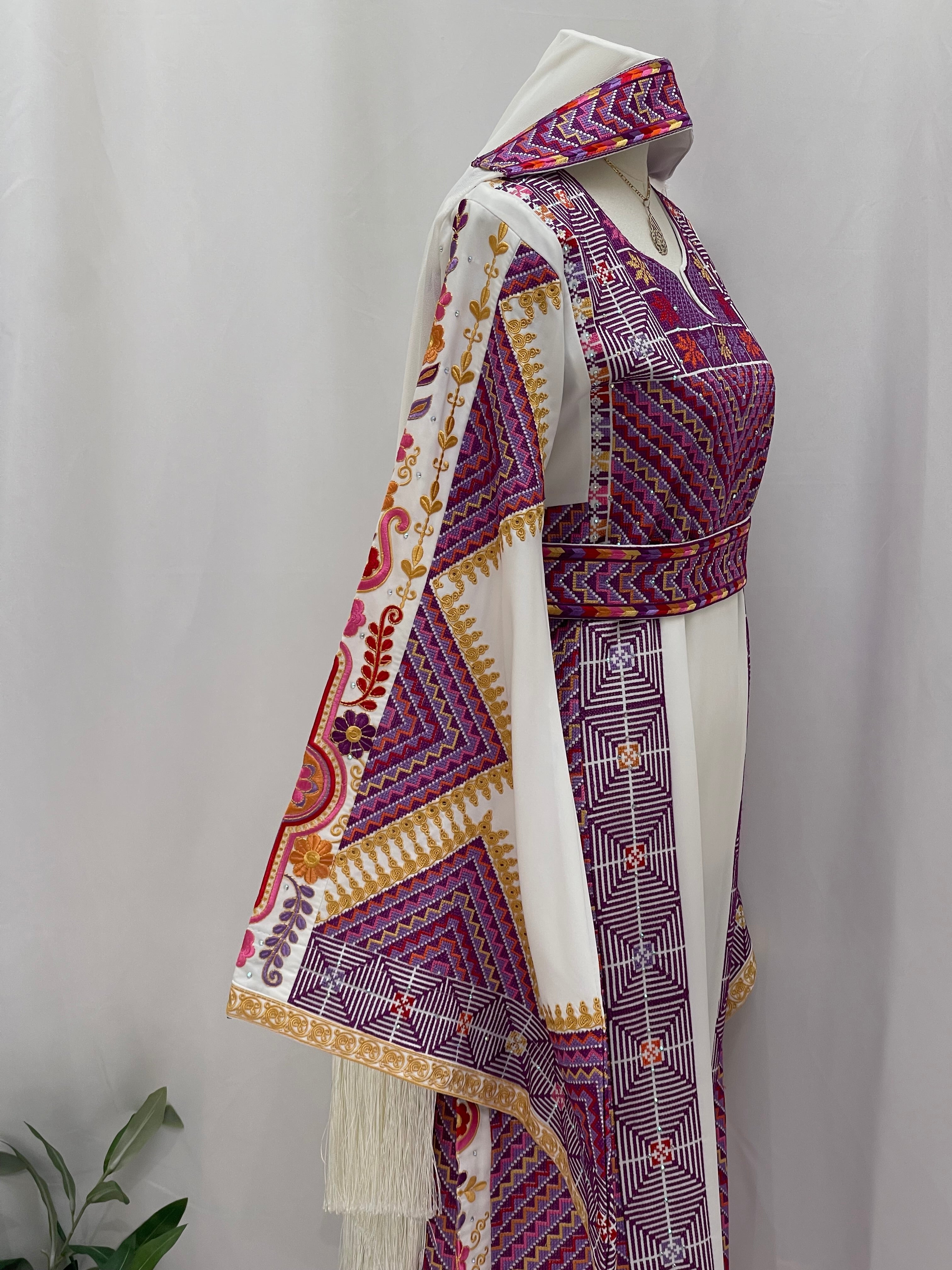 Hidaya Embroidered Thoub | Belted Cultural Elegance - Palestinian Elegance