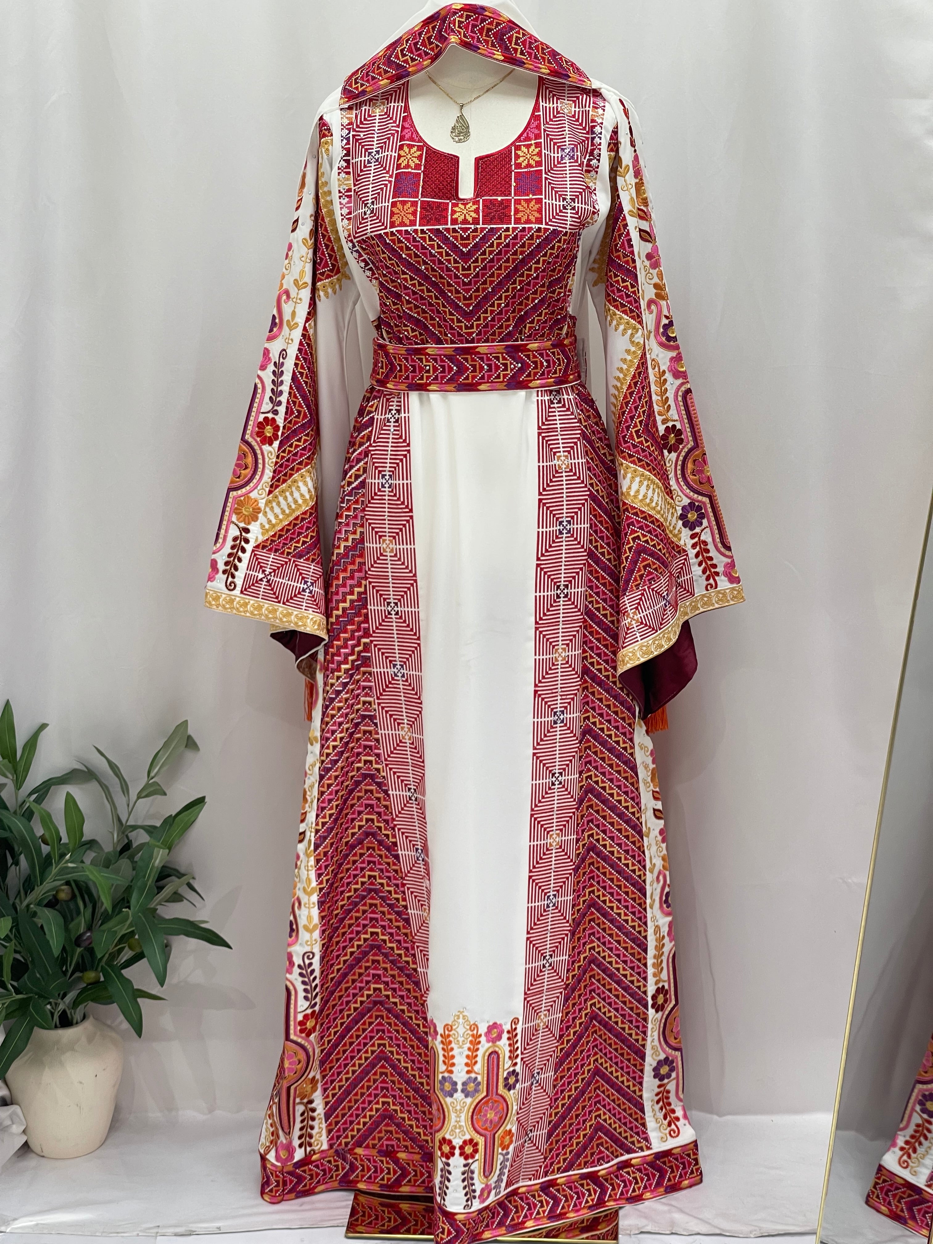 Hidaya Embroidered Thoub | Belted Cultural Elegance - Palestinian Elegance