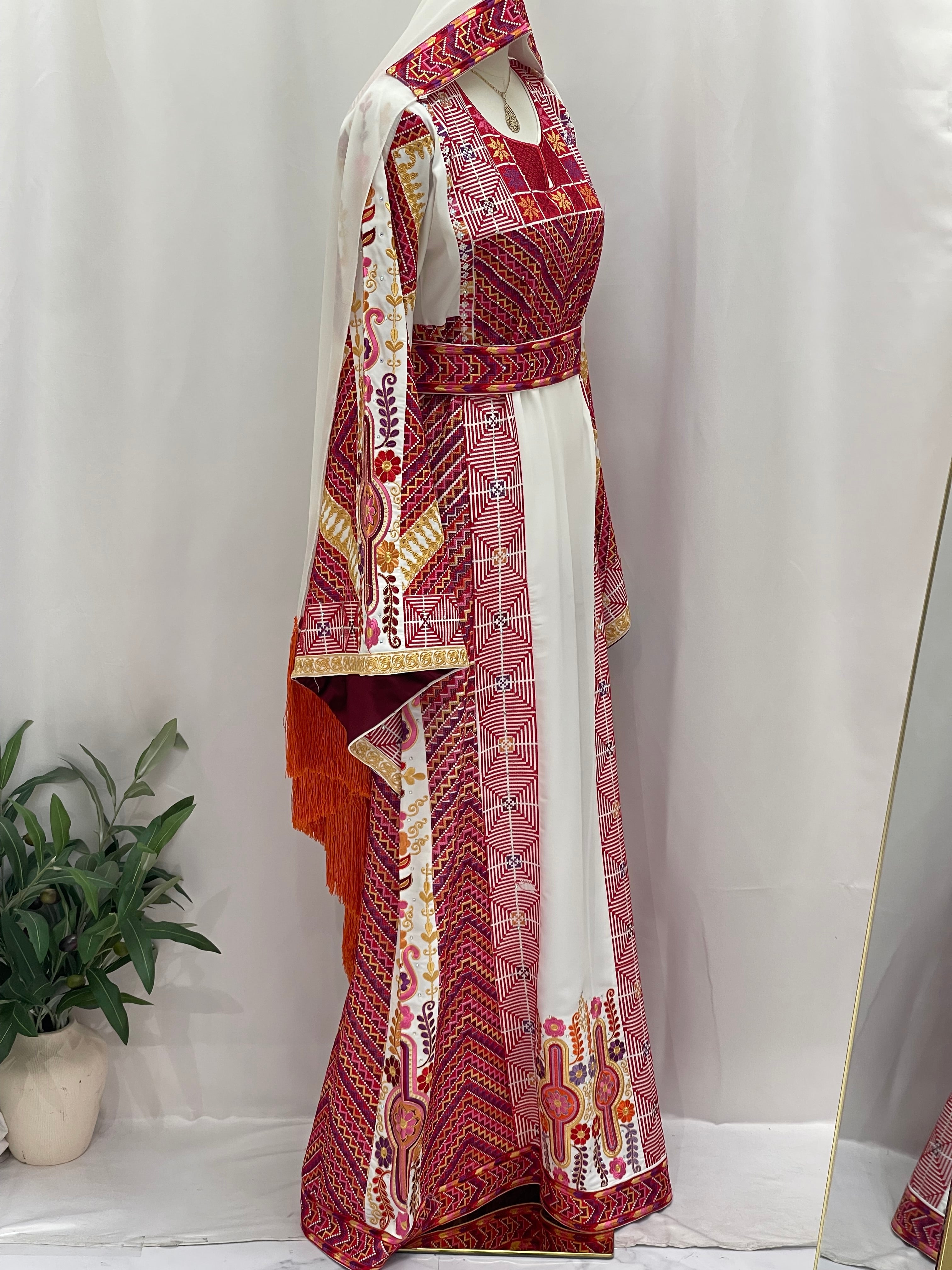 Hidaya Embroidered Thoub | Belted Cultural Elegance - Palestinian Elegance