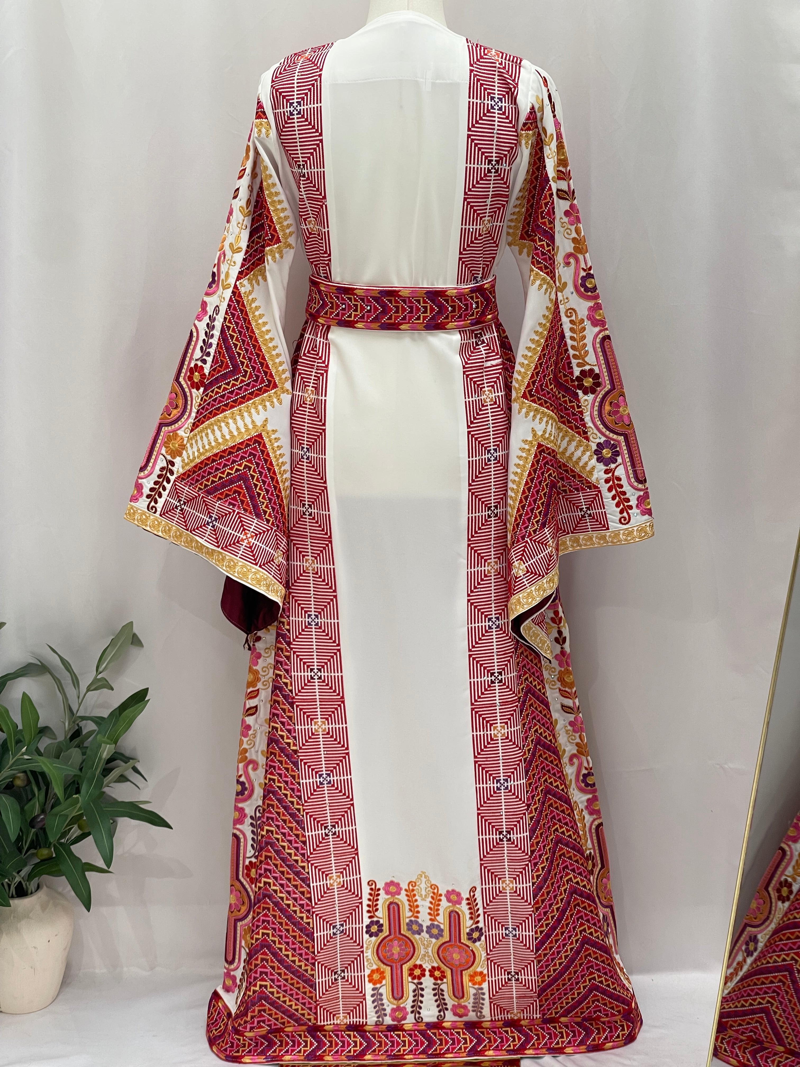 Hidaya Embroidered Thoub | Belted Cultural Elegance - Palestinian Elegance