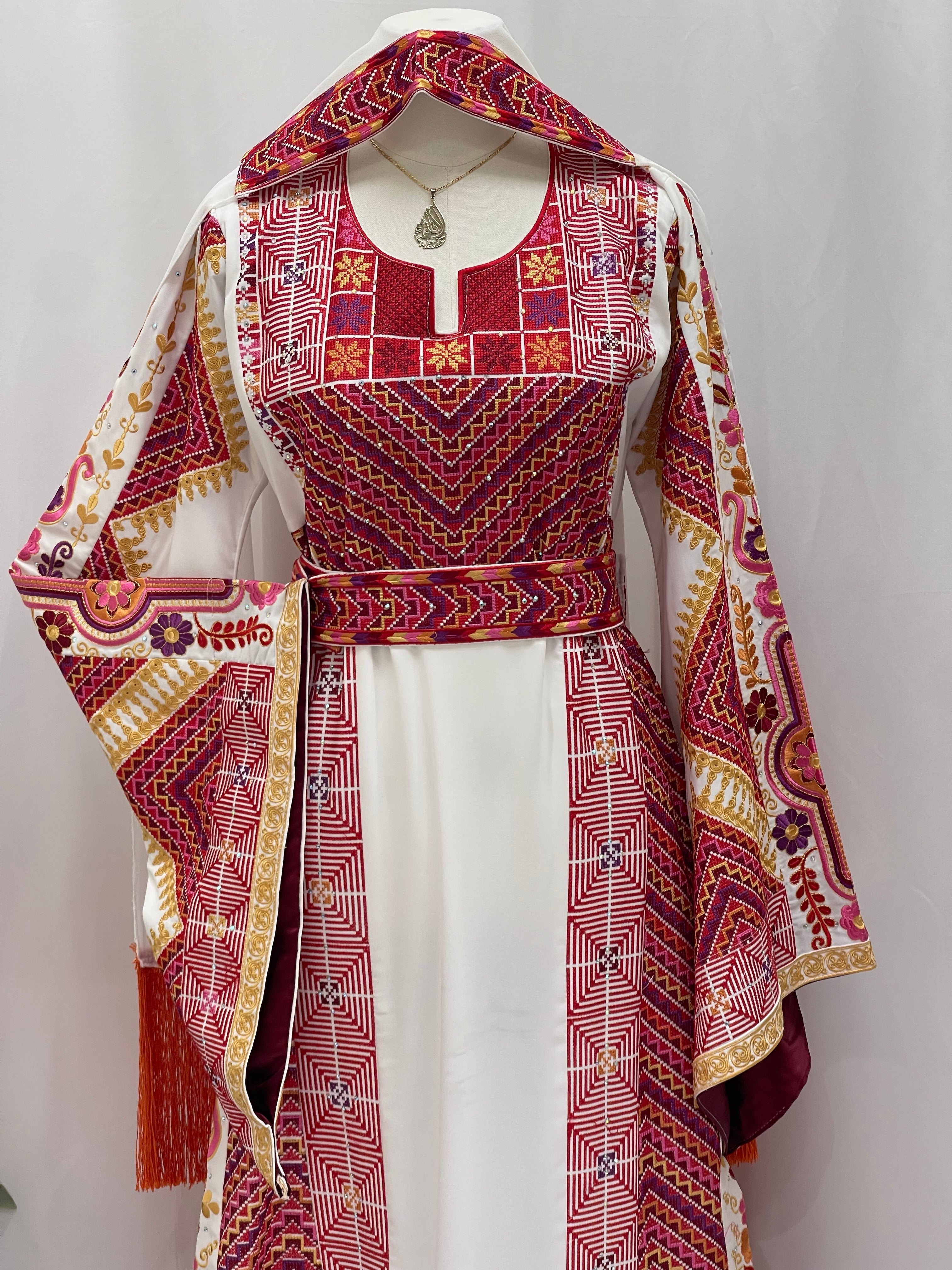 Hidaya Embroidered Thoub | Belted Cultural Elegance - Palestinian Elegance