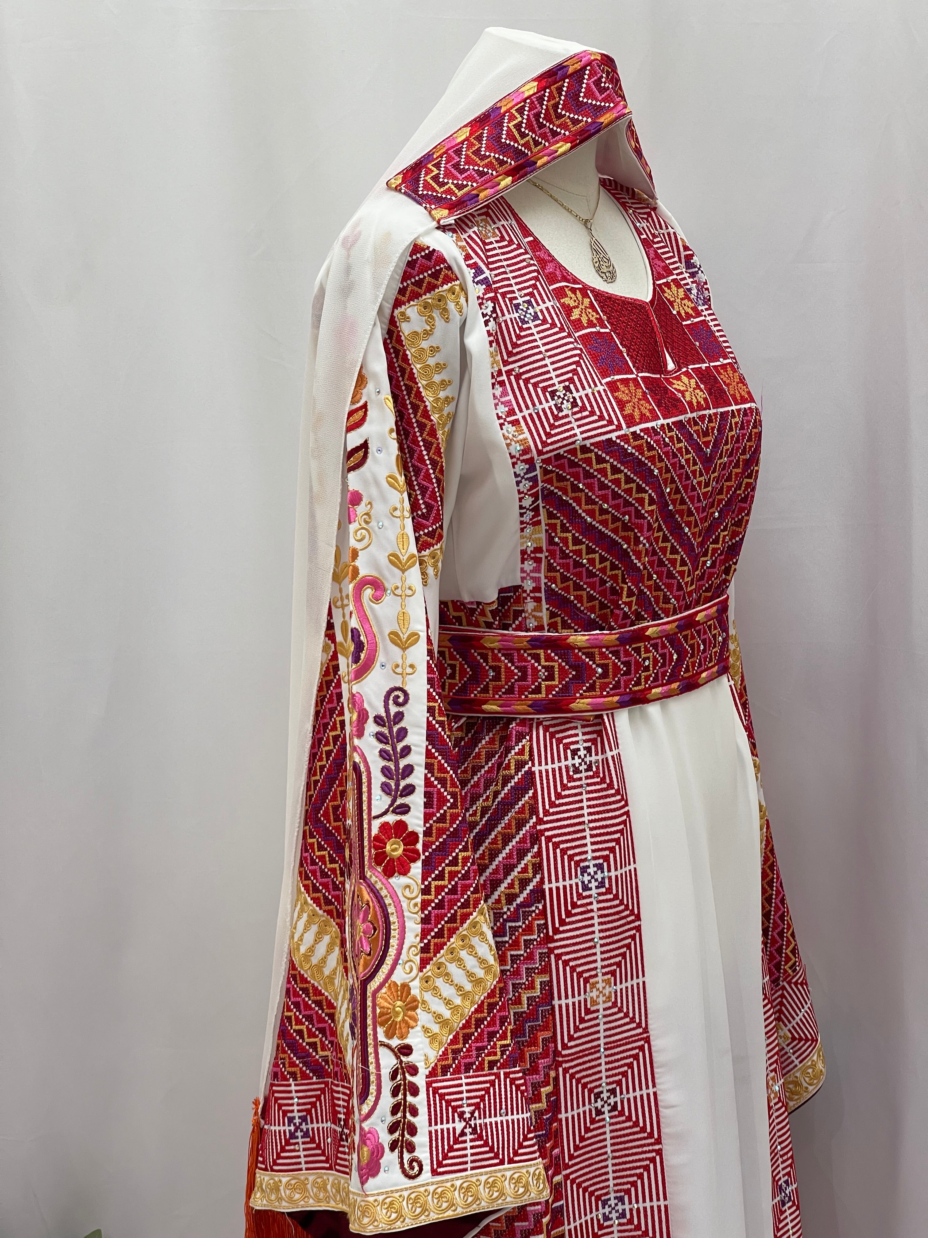 Hidaya Embroidered Thoub | Belted Cultural Elegance - Palestinian Elegance