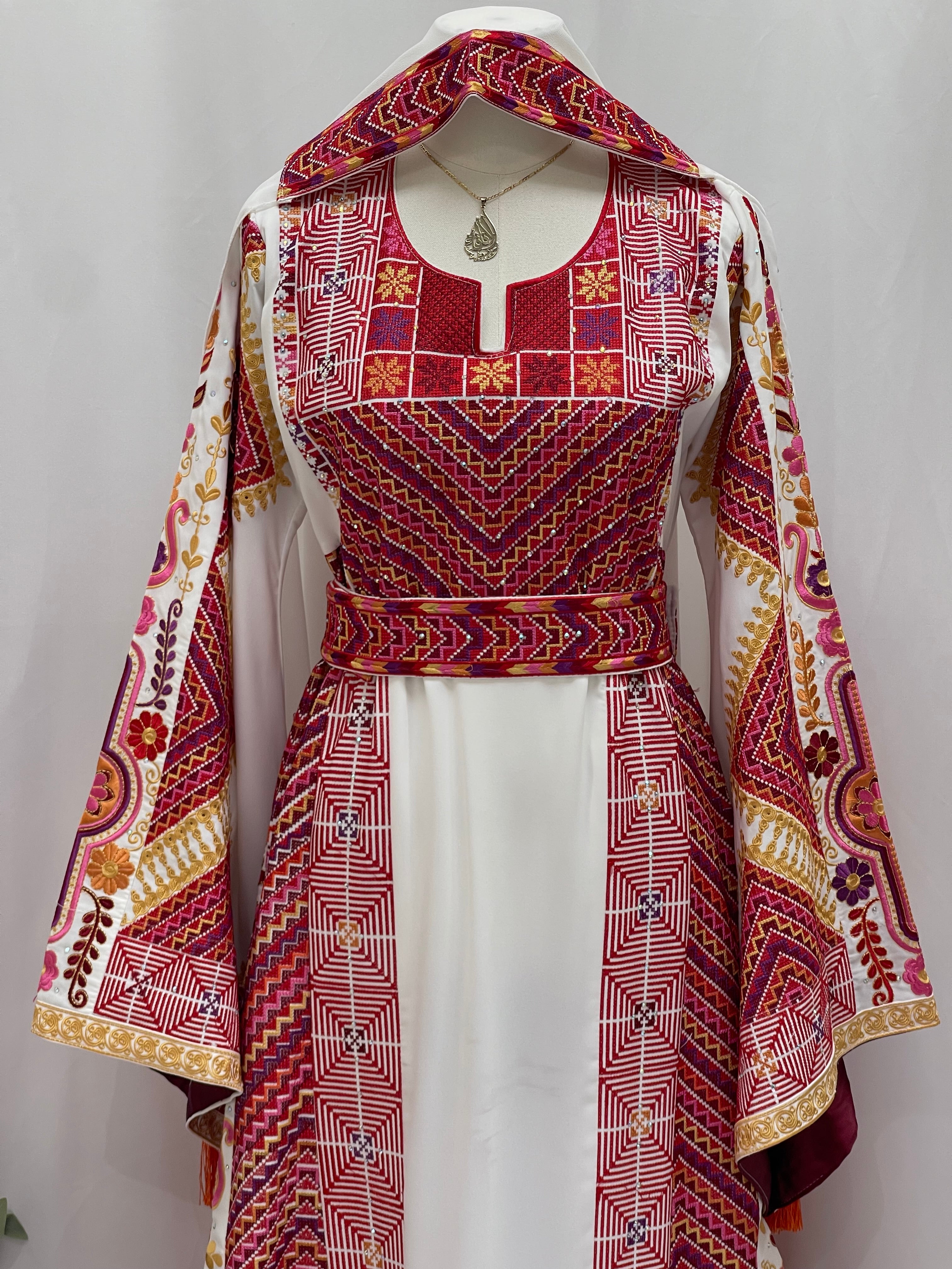 Hidaya Embroidered Thoub | Belted Cultural Elegance - Palestinian Elegance