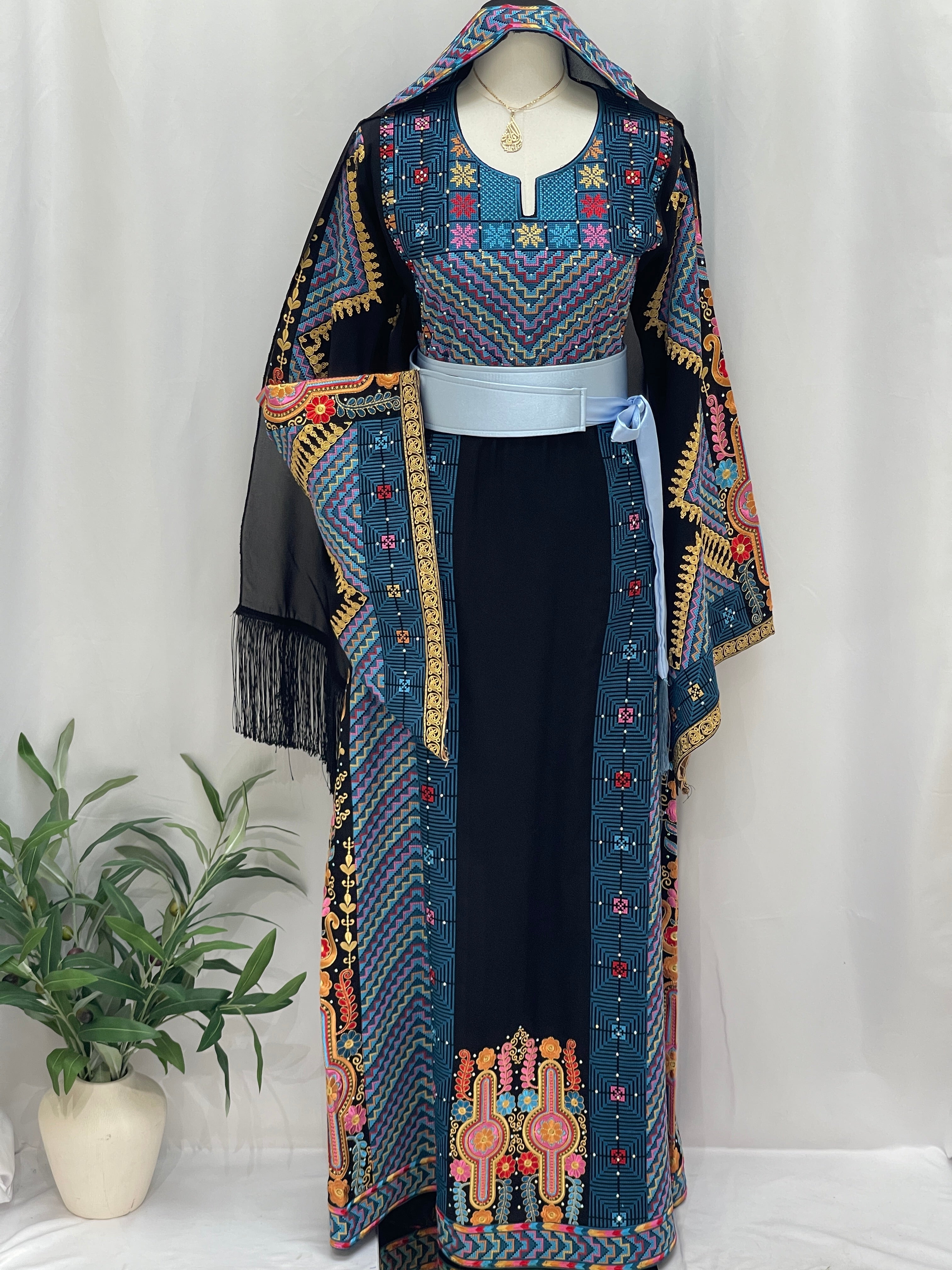 Hidaya Embroidered Thoub | Belted Cultural Elegance - Palestinian Elegance