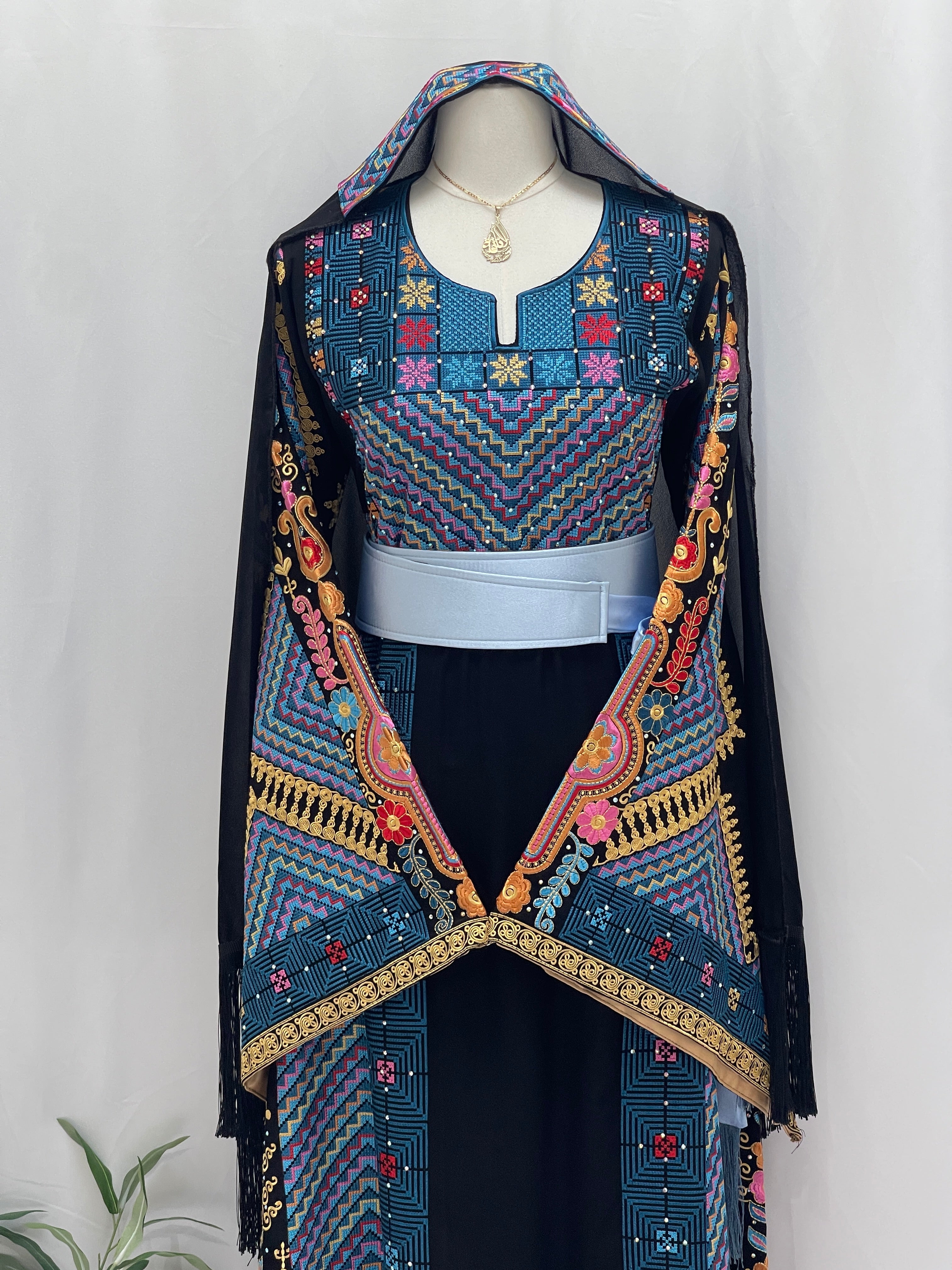 Hidaya Embroidered Thoub | Belted Cultural Elegance - Palestinian Elegance