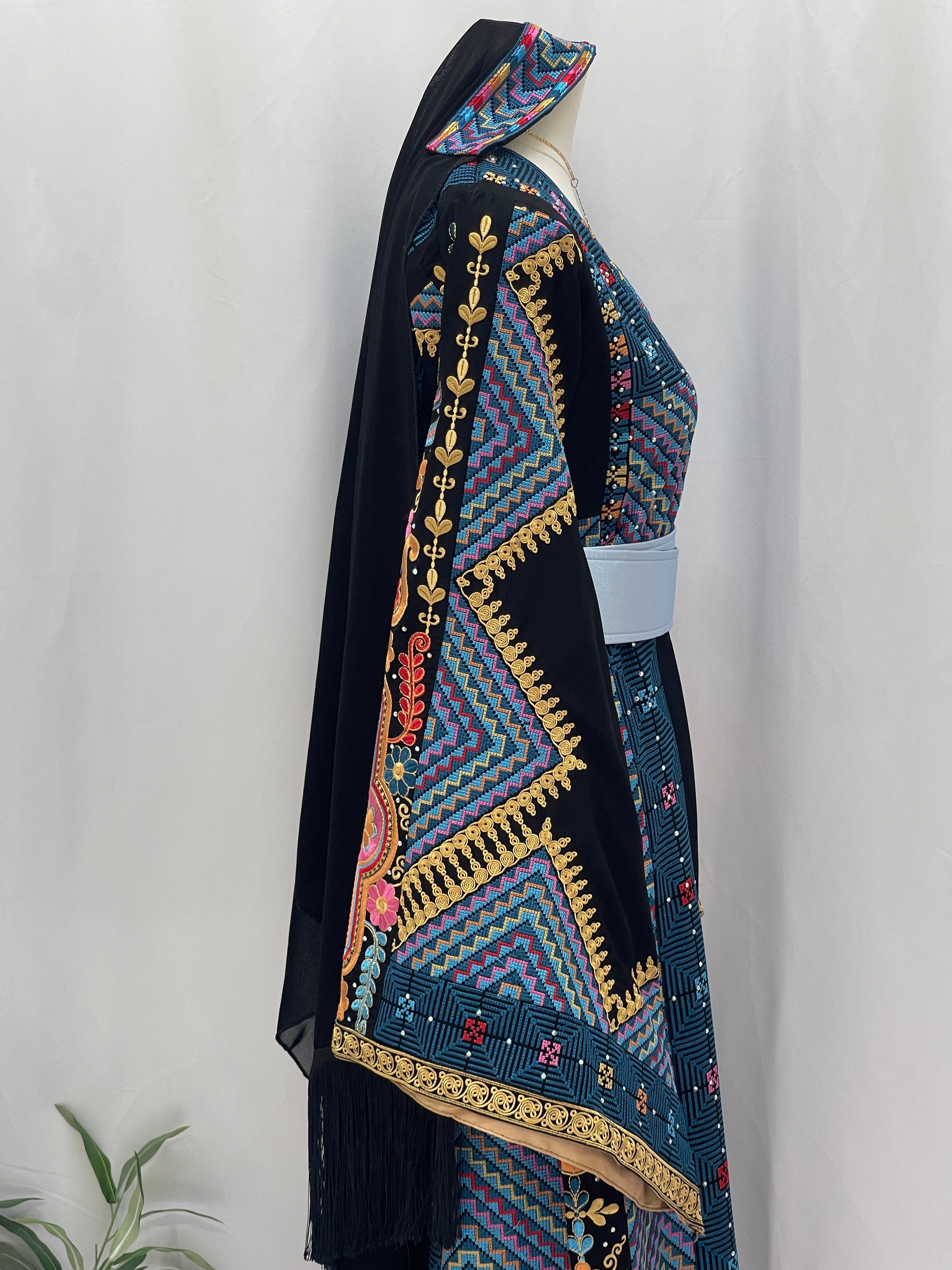 Hidaya Embroidered Thoub | Belted Cultural Elegance - Palestinian Elegance