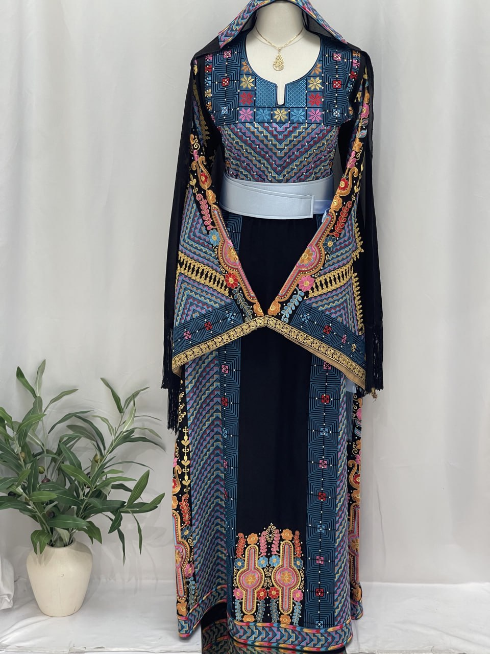 Hidaya Embroidered Thoub | Belted Cultural Elegance - Palestinian Elegance