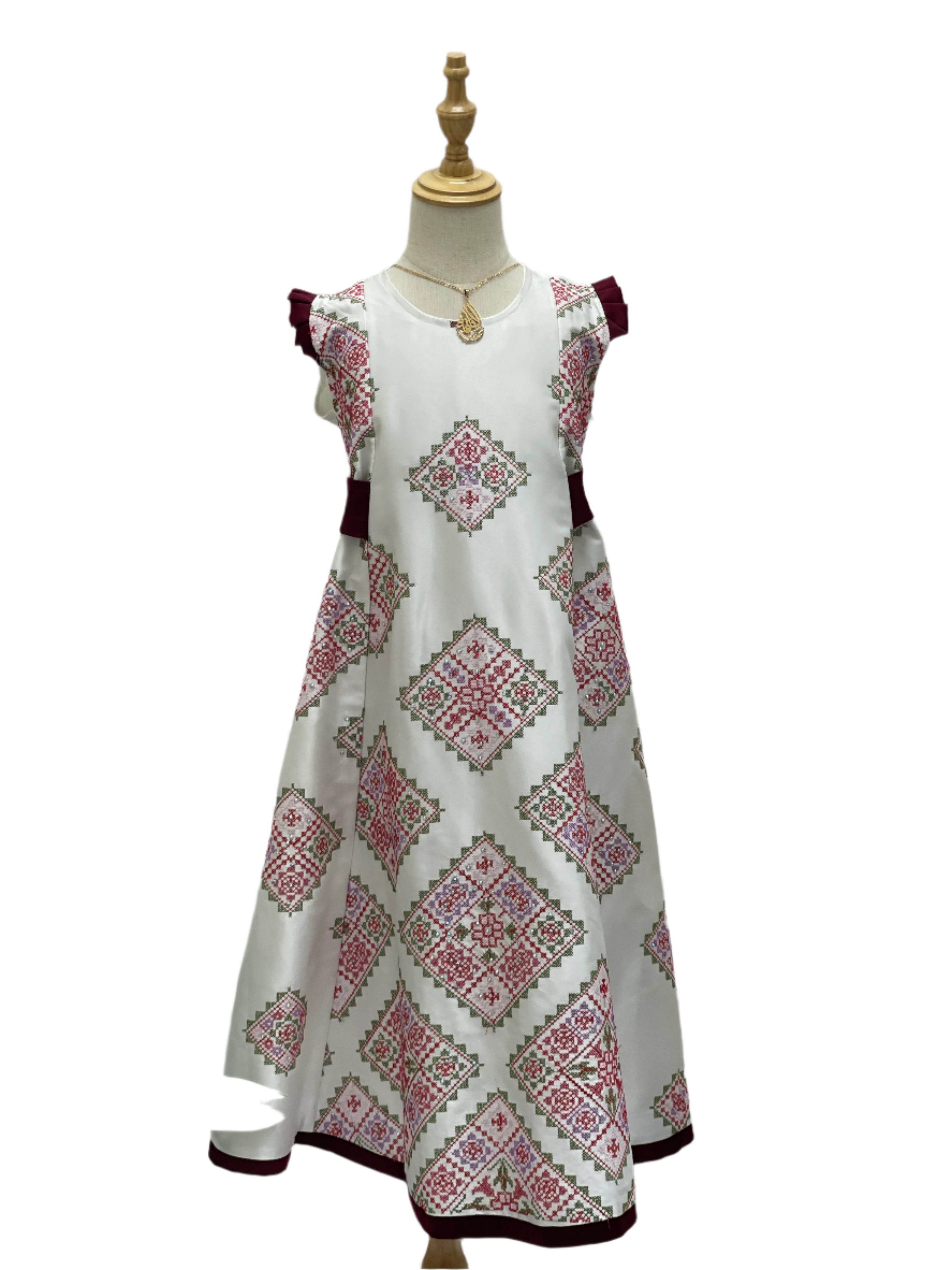 High quality Embroidered Satin little girl Dress Palestinian Elegance