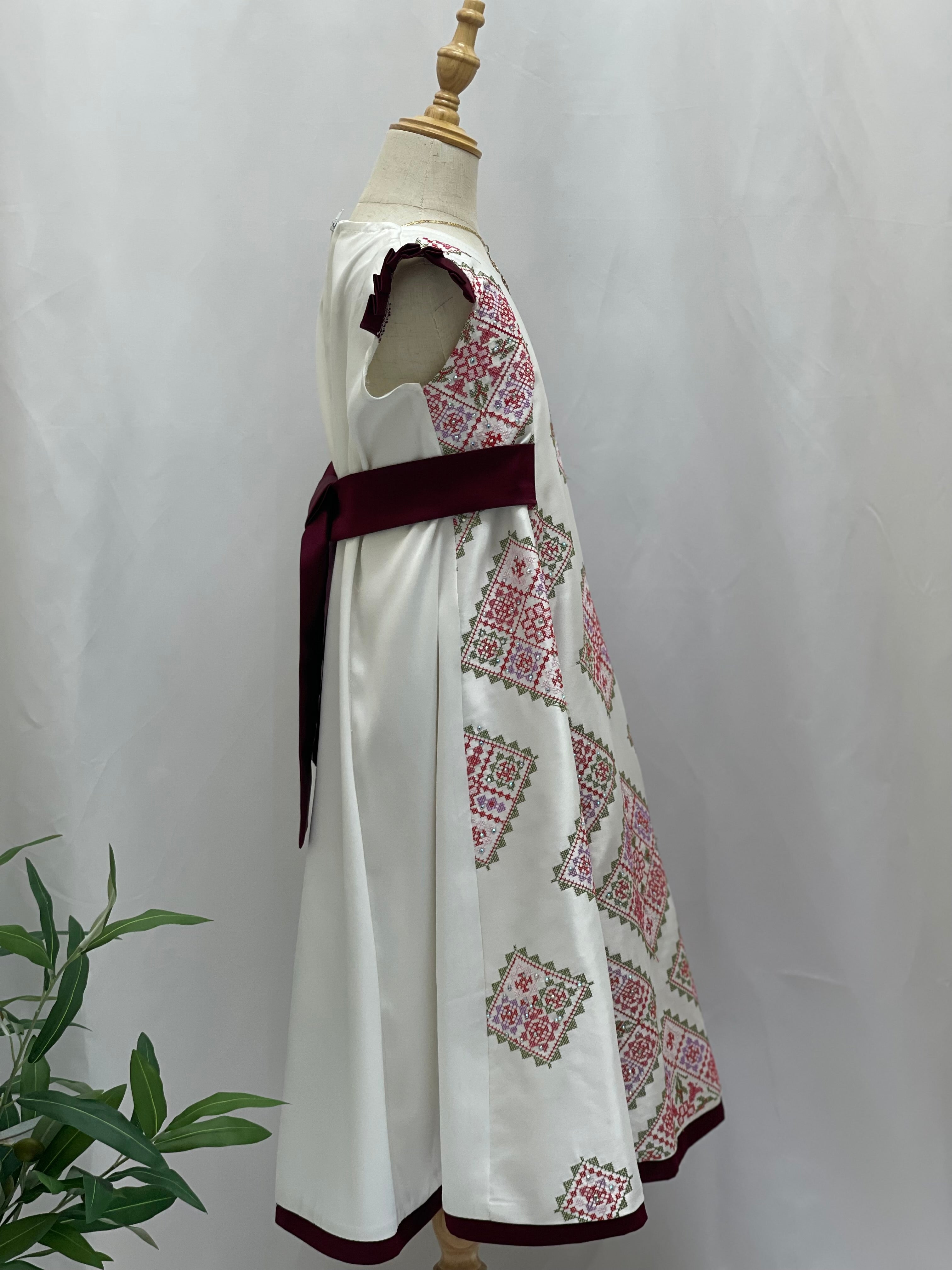 High quality Embroidered Satin little girl Dress Palestinian Elegance