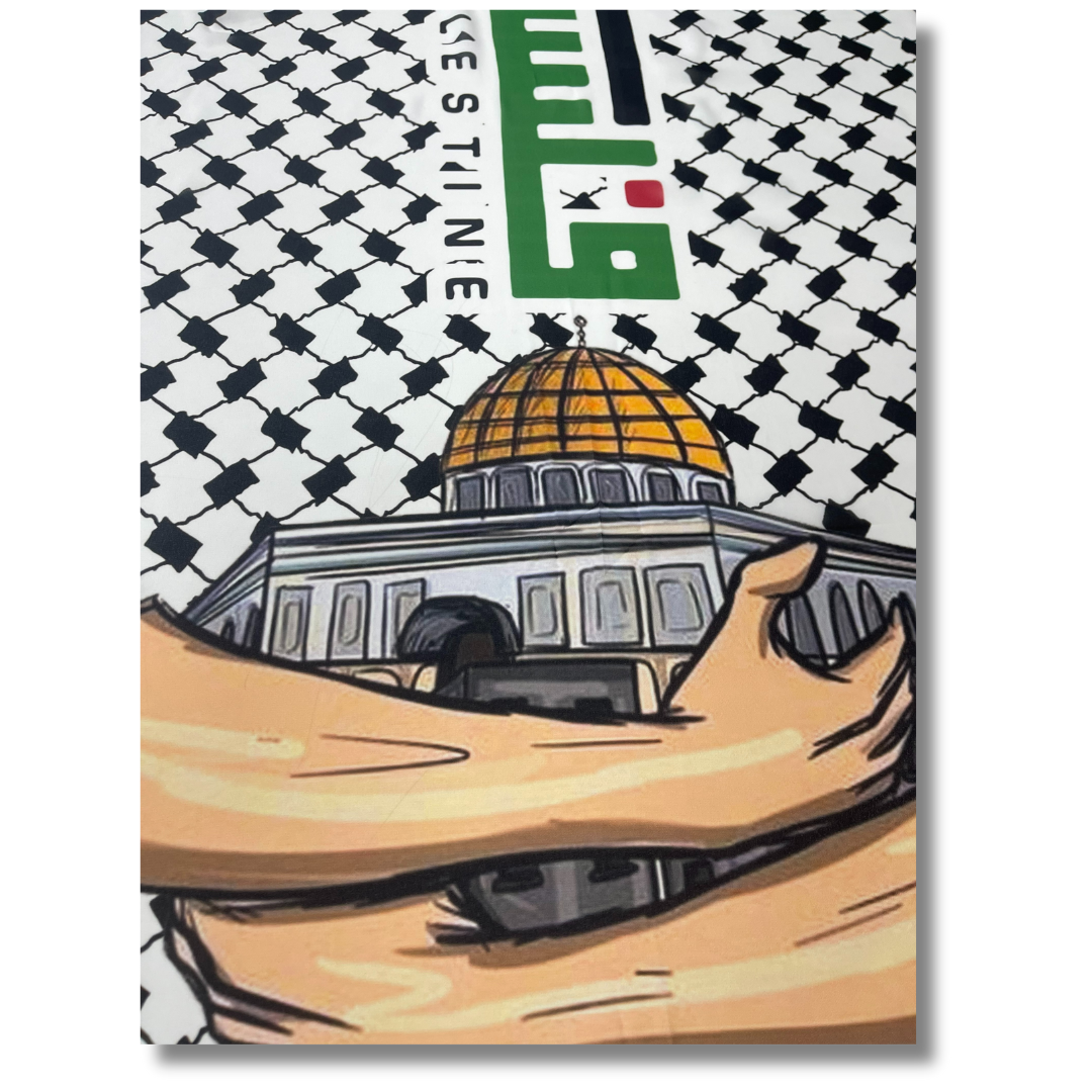 Hijab with Person Hugging Al Quds Design Palestinian Elegance