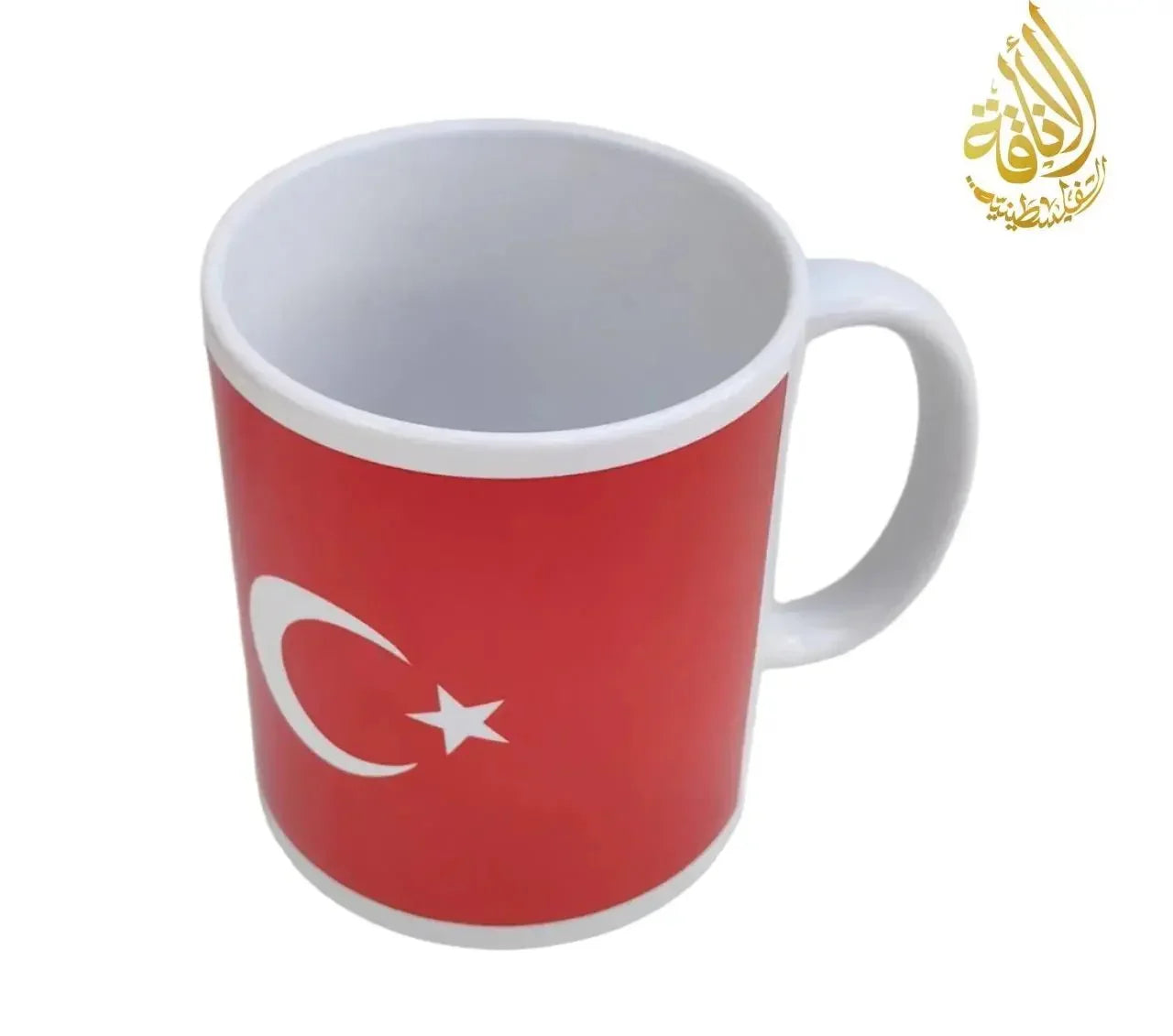 Turkey flag coffee mug with red background and white crescent and star design