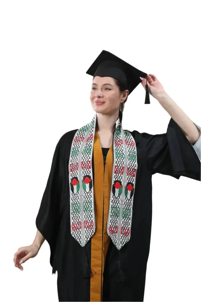 Palestinian Heart Flag Graduation Stole: Celebrate Heritage with Pride Palestinian Elegance