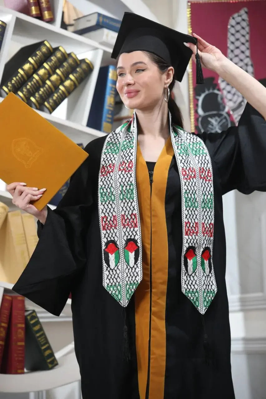 Palestinian Heart Flag Graduation Stole: Celebrate Heritage with Pride Palestinian Elegance