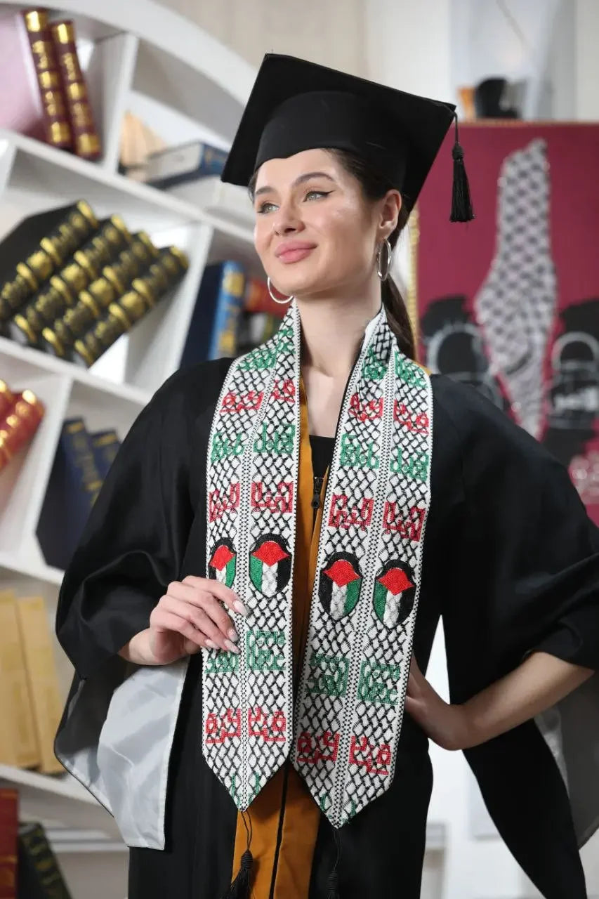 Palestinian Heart Flag Graduation Stole: Celebrate Heritage with Pride Palestinian Elegance