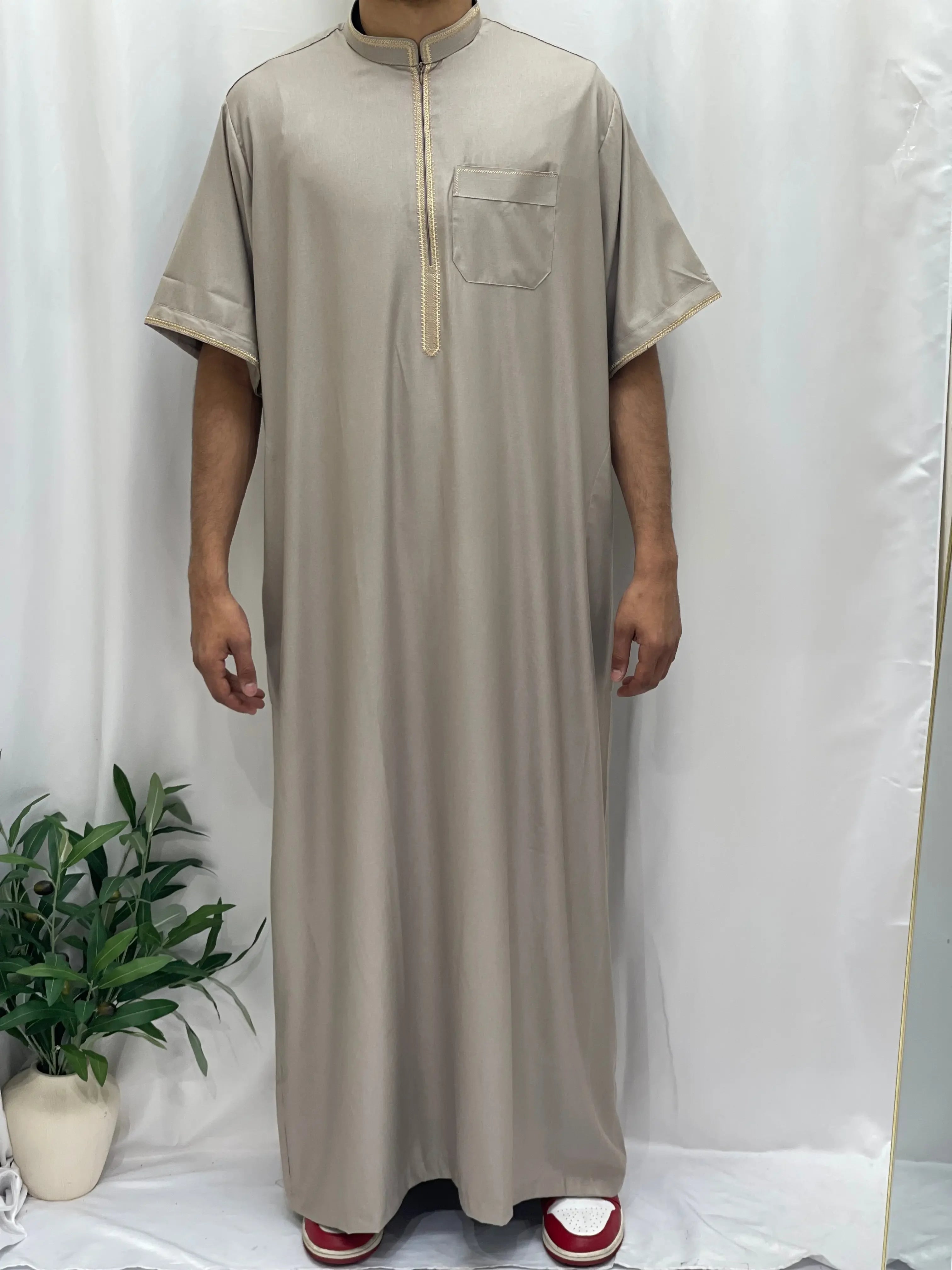 Timeless Elegance: Men's Durable Kaftan Thobe with Gold Details Palestinian Elegance