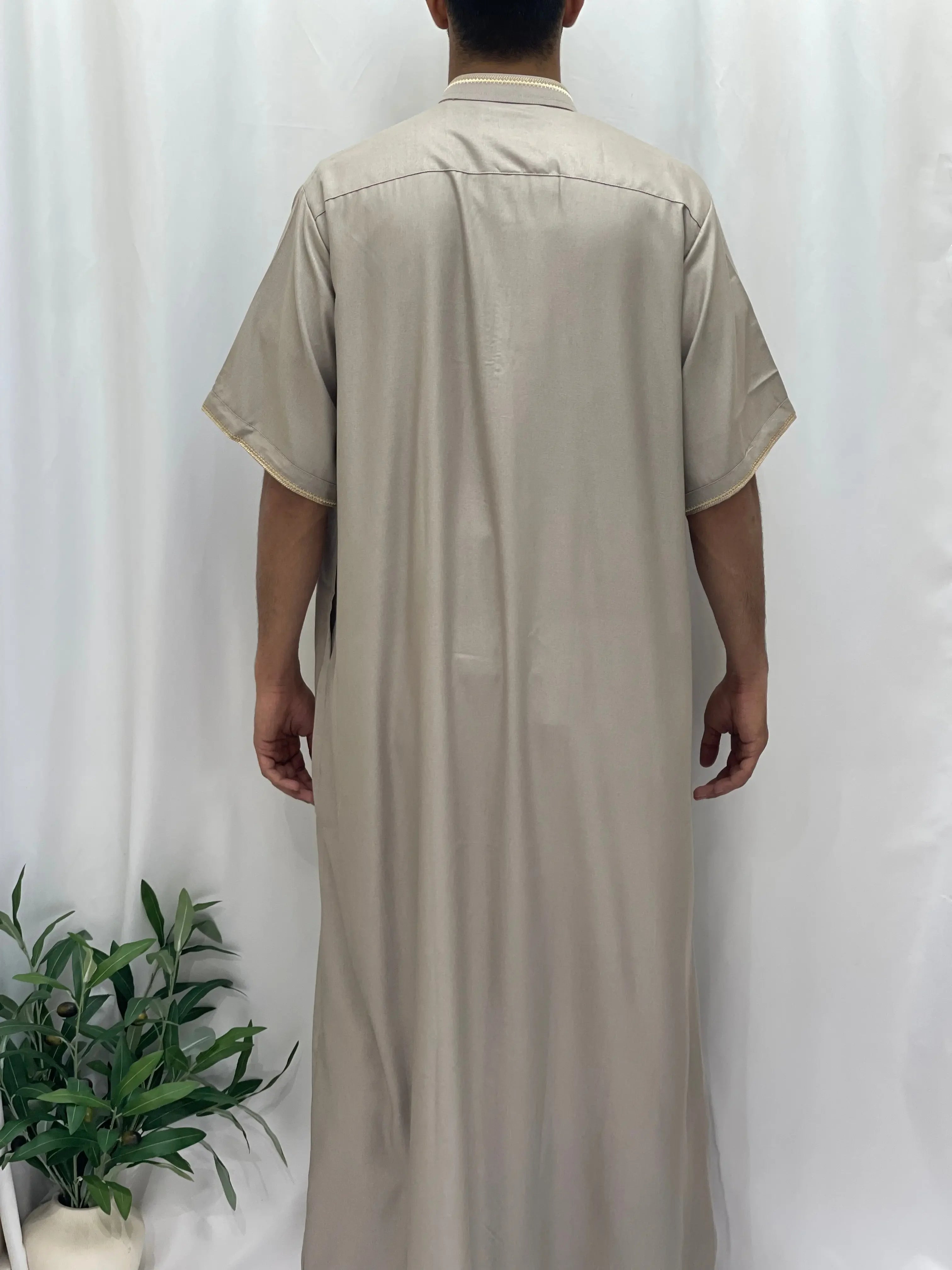 Timeless Elegance: Men's Durable Kaftan Thobe with Gold Details Palestinian Elegance