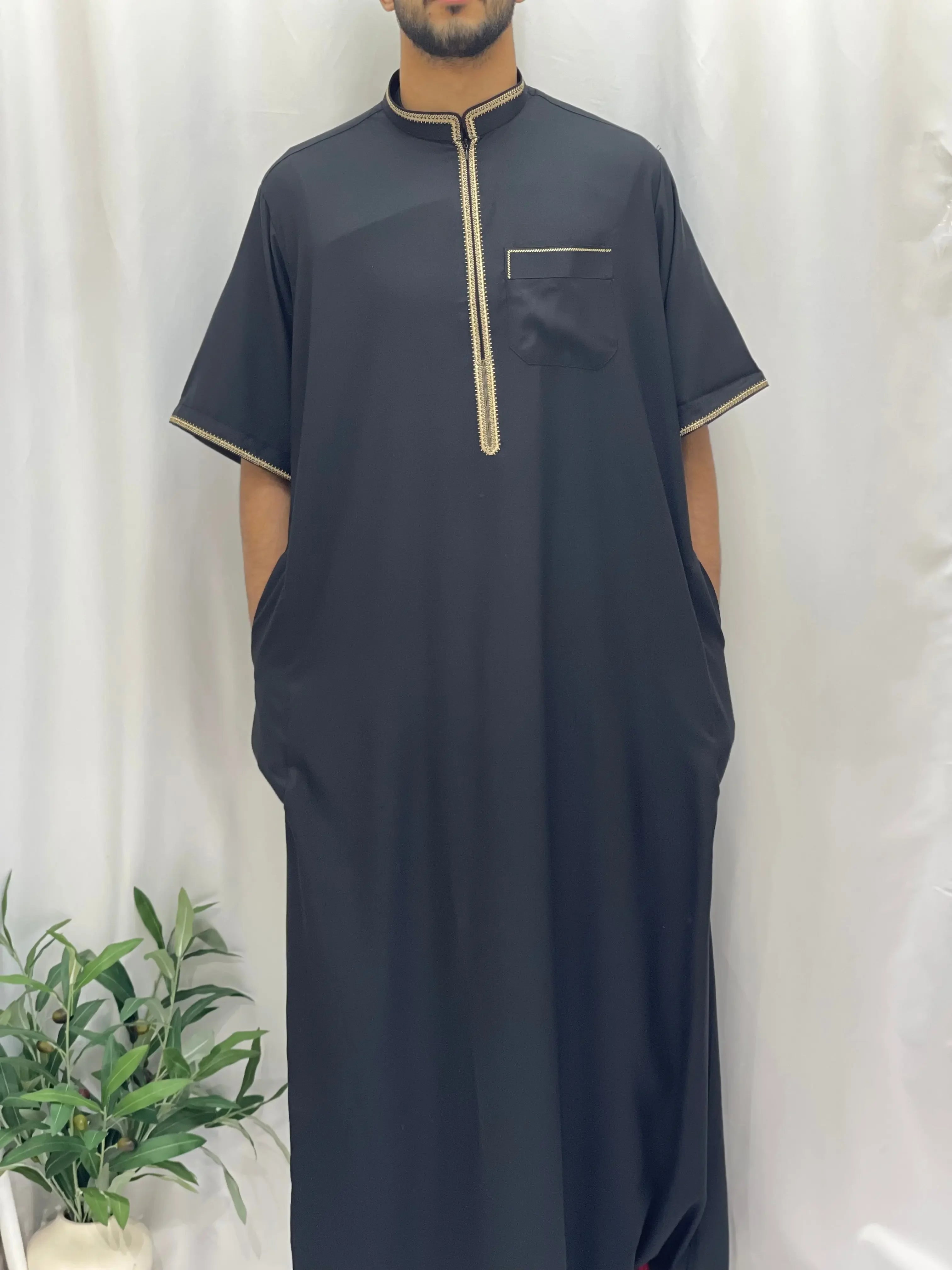 Timeless Elegance: Men's Durable Kaftan Thobe with Gold Details Palestinian Elegance