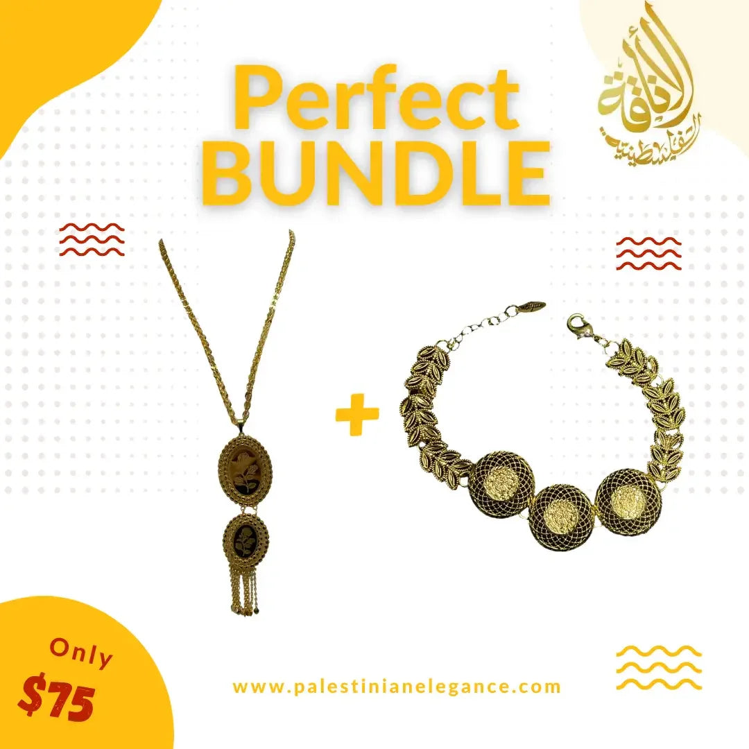Palestinian Elegance imitated gold bracelet and necklace set perfect bundle for stylish occasions