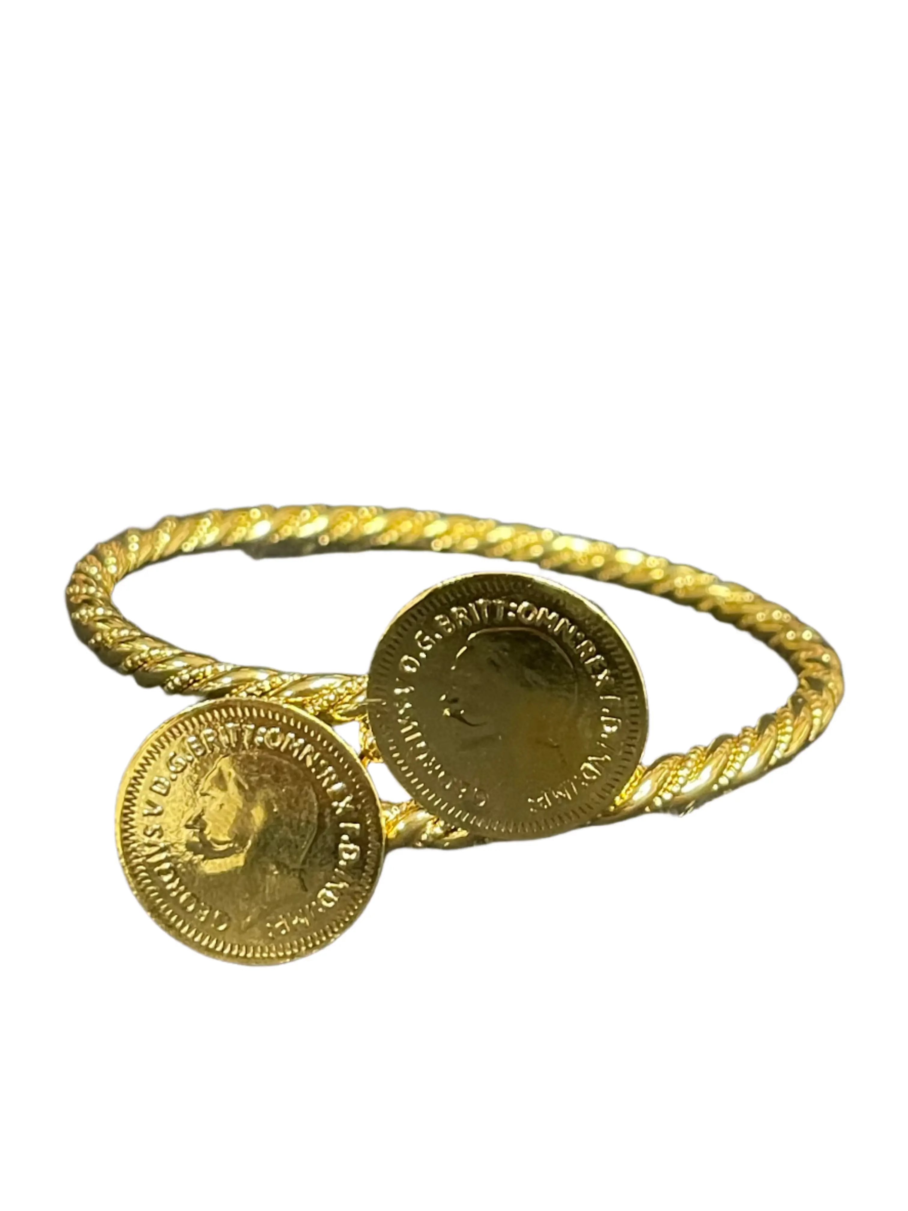 Gold Palestinian coin bracelet by Palestinian Elegance with imitated gold twisted band and coin charms