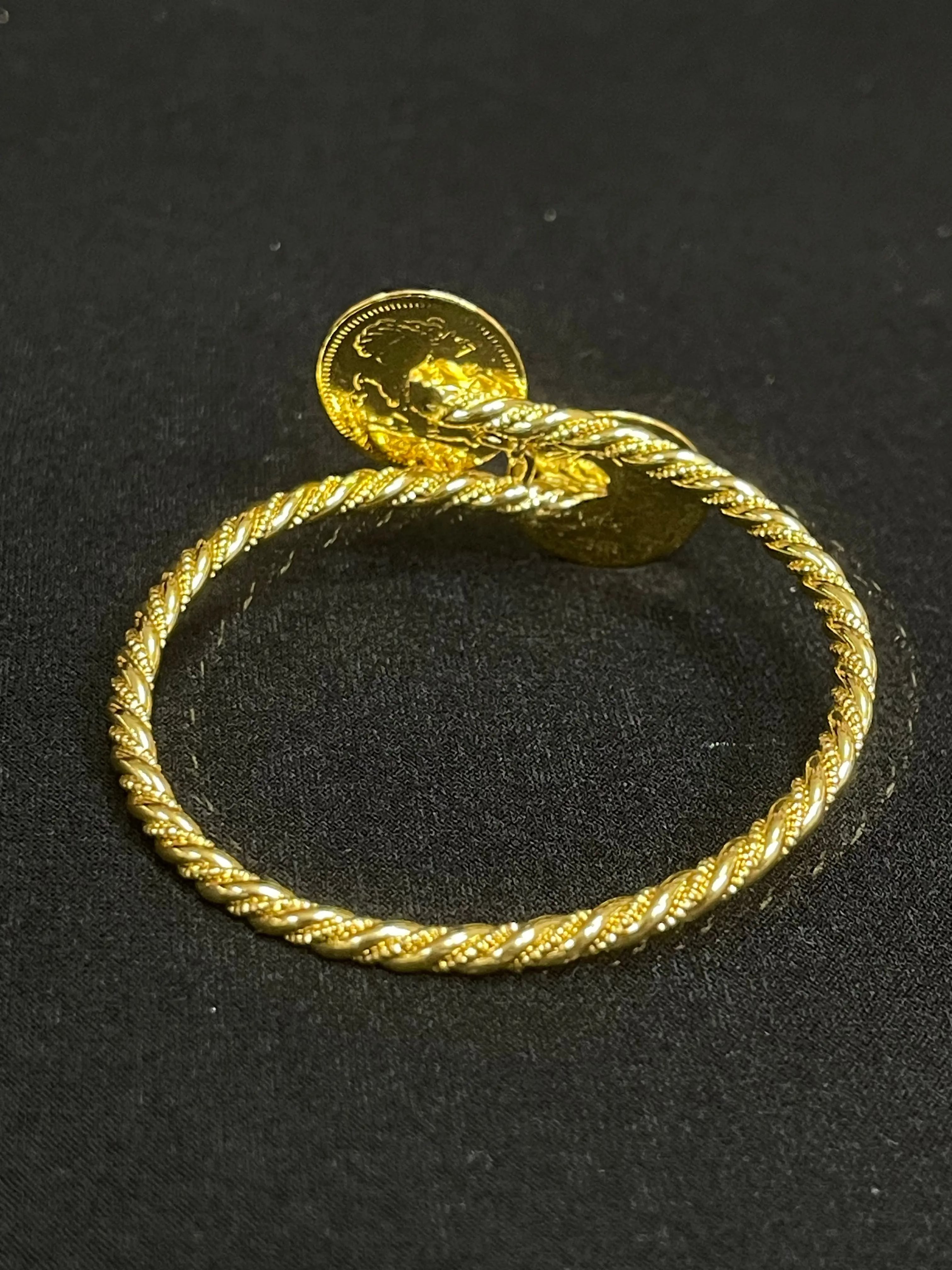 Imitated gold Palestinian coin bracelet with twisted band design by Palestinian Elegance