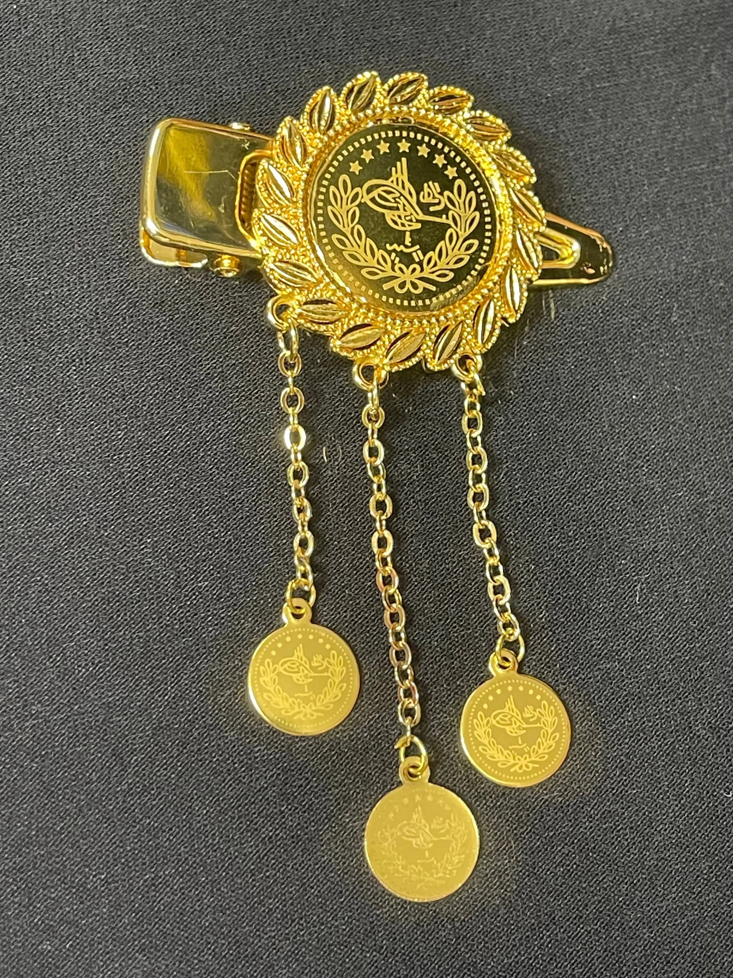 Palestinian Unique Gold Design with Modern Look imitated gold brooch by Palestinian Elegance with hanging chains