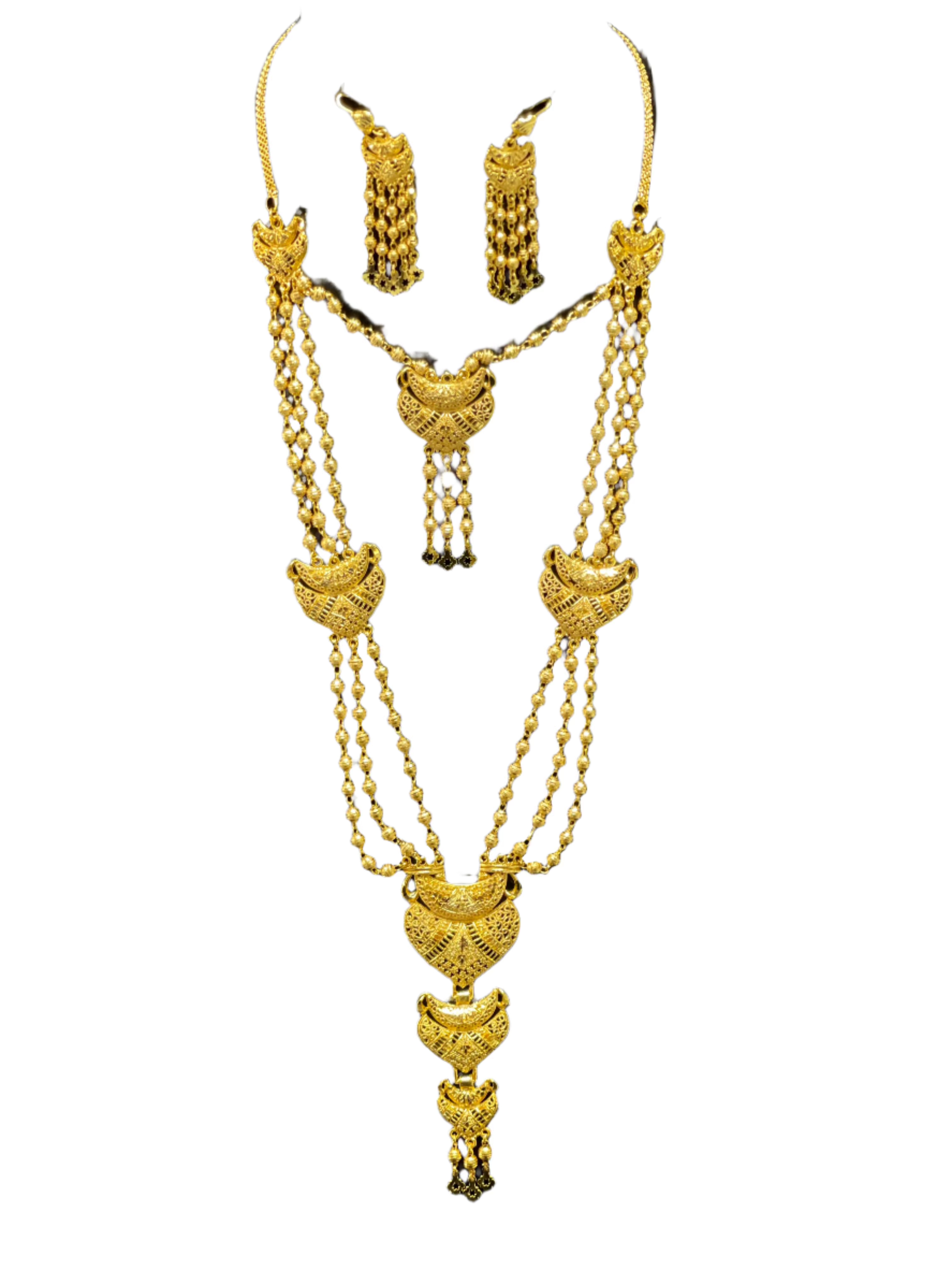 Palestinian Elegance imitated gold layered gold necklace set with matching earrings and intricate design