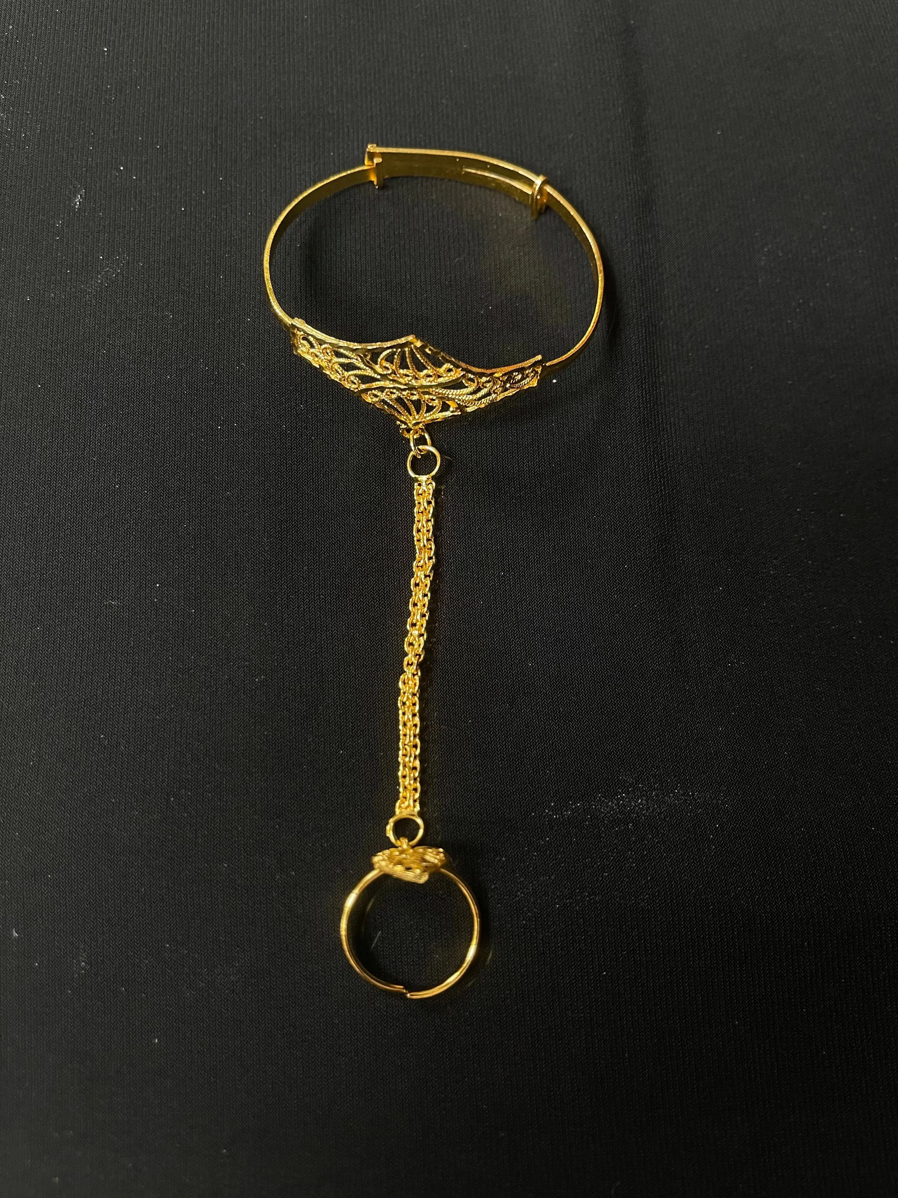 Kids Imitated Gold Bracelet with Adjustable Ring featuring delicate chain and intricate filigree design