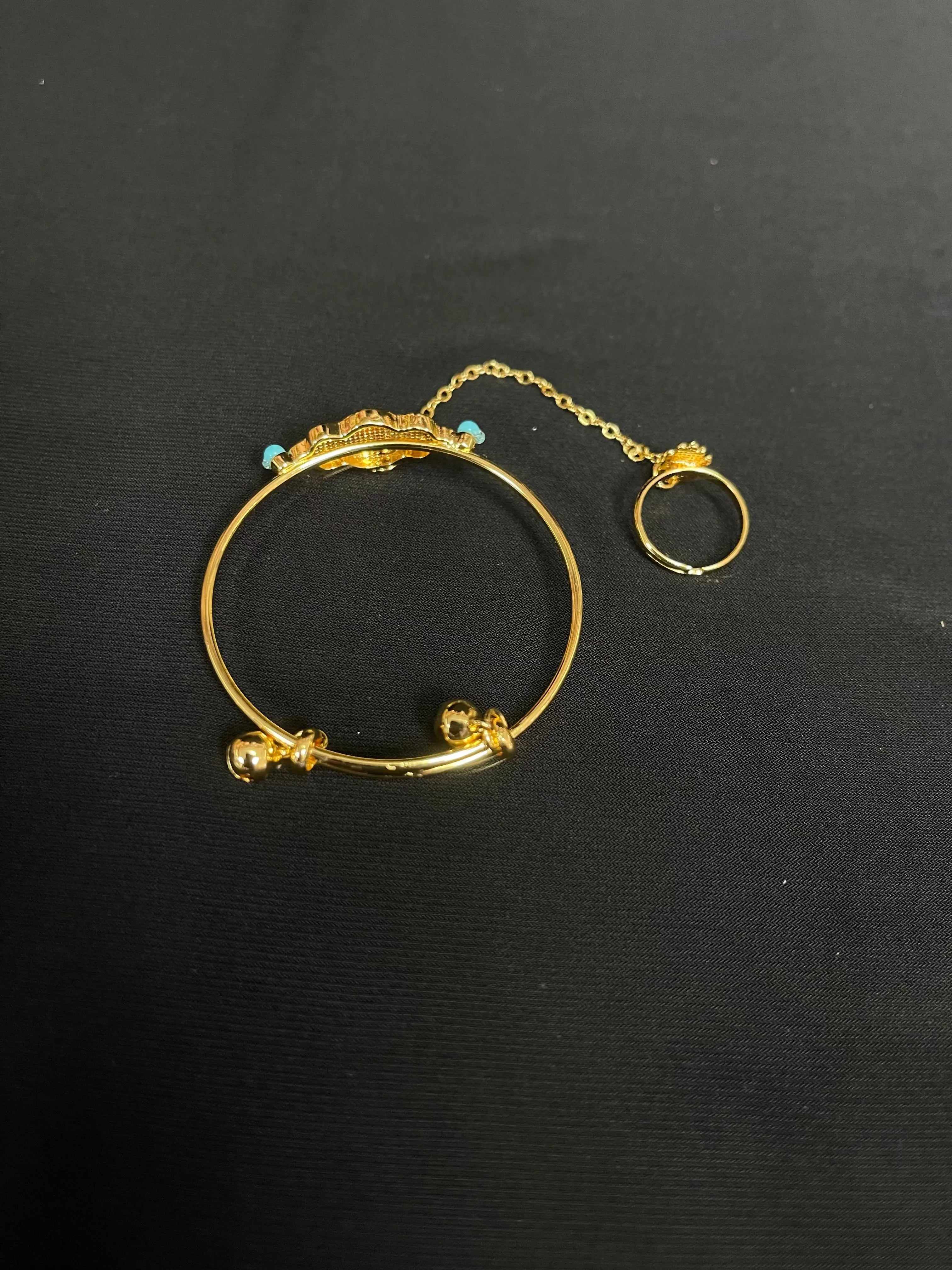 Kids Imitated Gold Bracelet with Ring set from Palestinian Elegance on black background