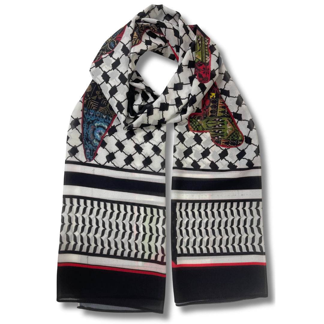 Kuffiyeh Hijab with Key and Palestine Map Design Palestinian Elegance