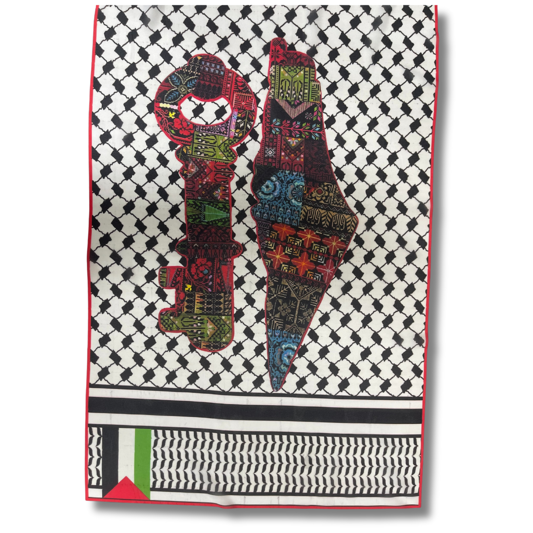 Kuffiyeh Hijab with Key and Palestine Map Design Palestinian Elegance