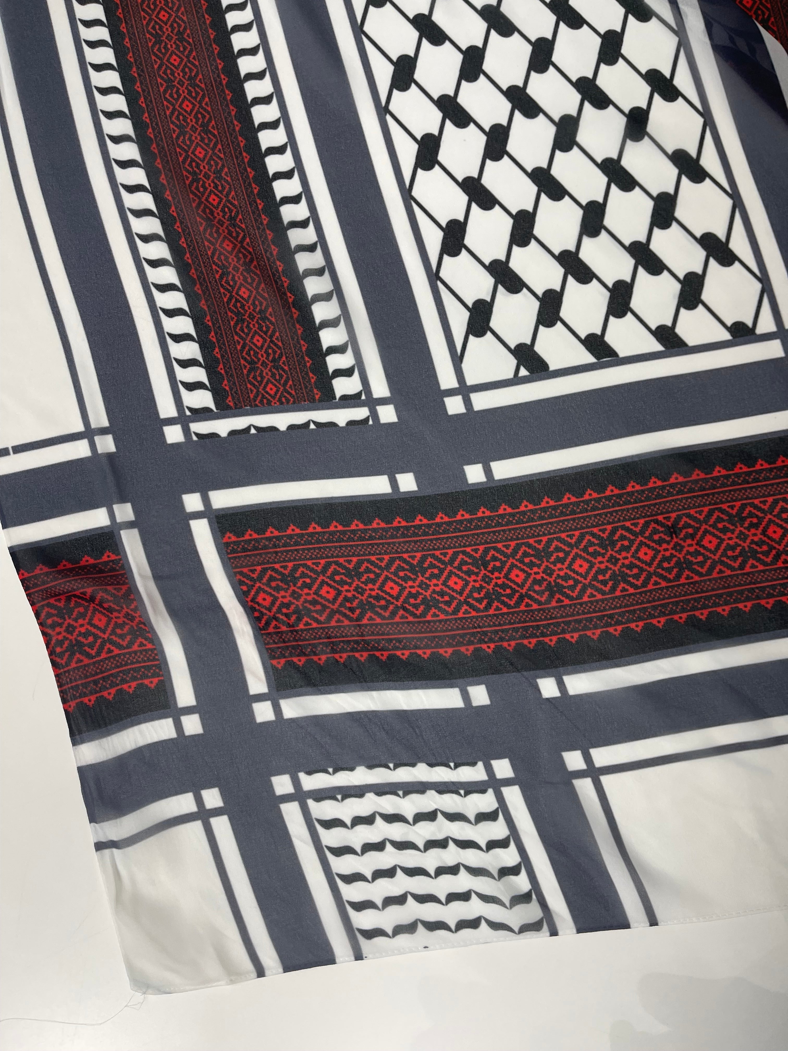 Kuffiyeh and Tatreez Print Chiffon Hijab - High Quality Palestinian Elegance