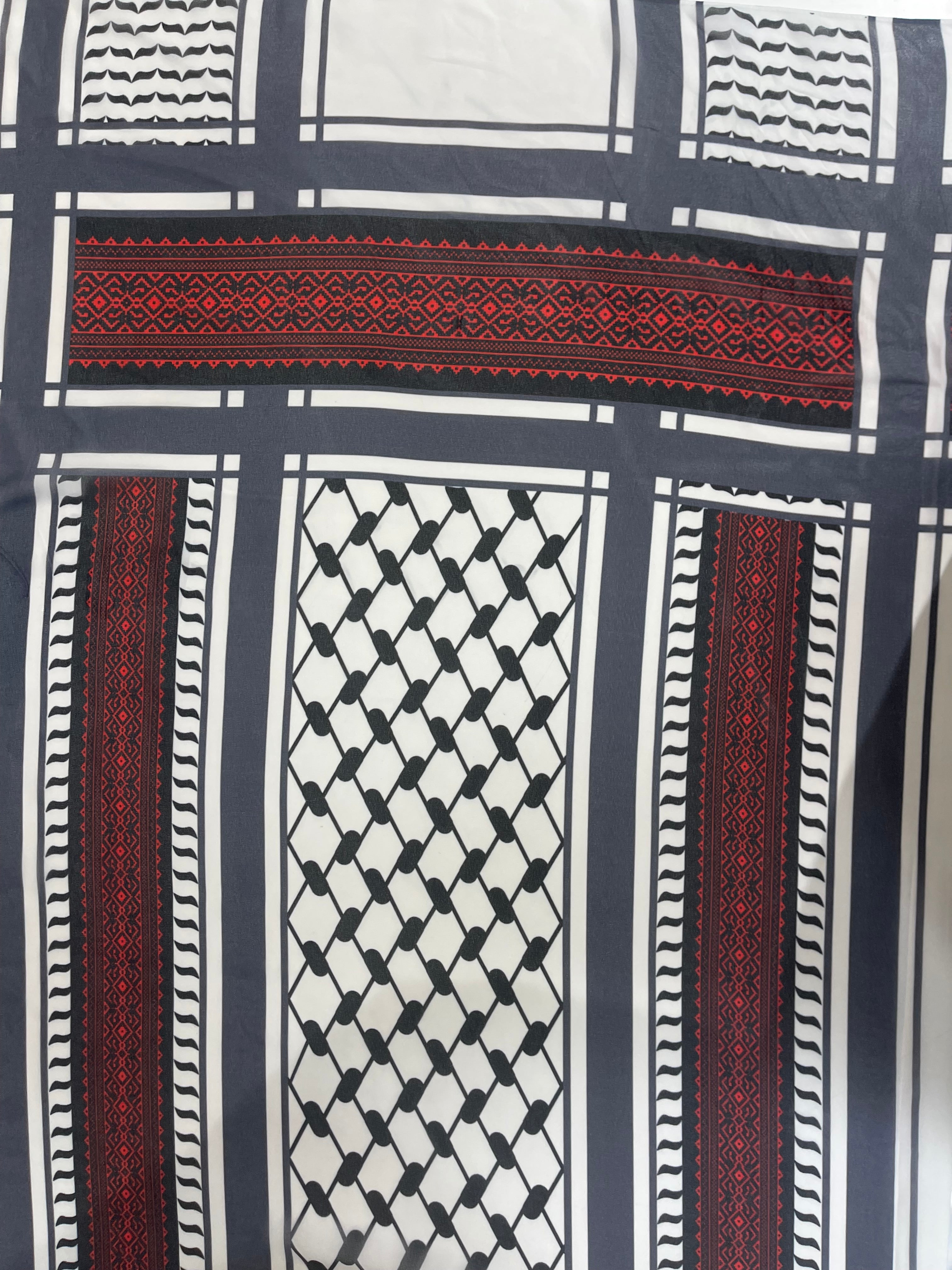Kuffiyeh and Tatreez Print Chiffon Hijab - High Quality Palestinian Elegance