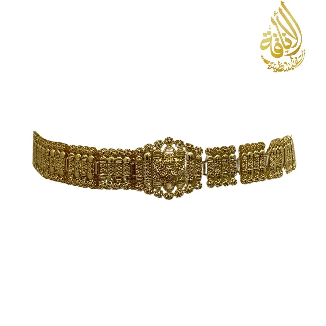 Palestinian Elegance Kurdish gold style belt with intricate traditional design in gold tone