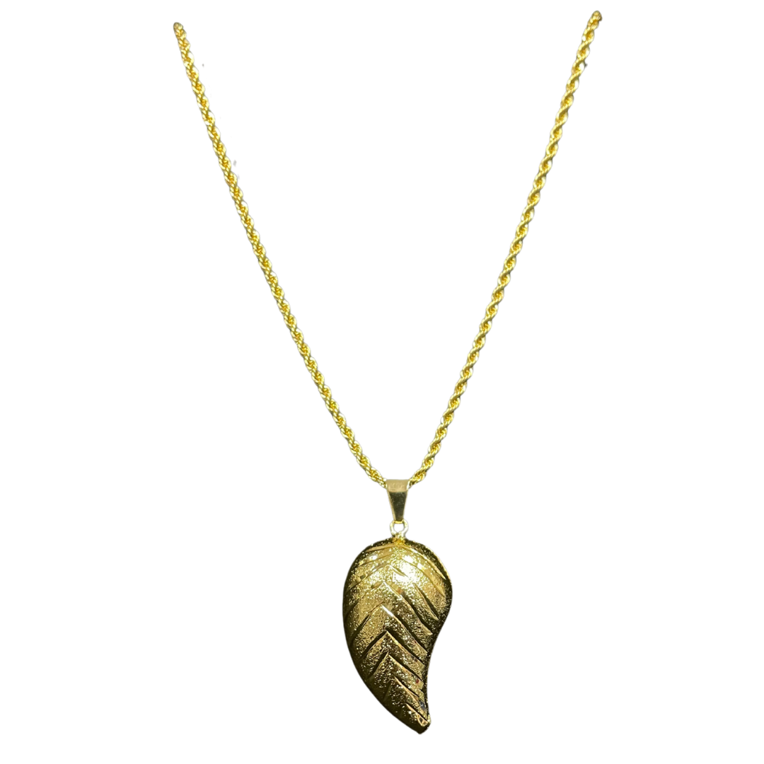 Palestinian Elegance imitated gold Large Almond Pendant necklace with textured leaf design