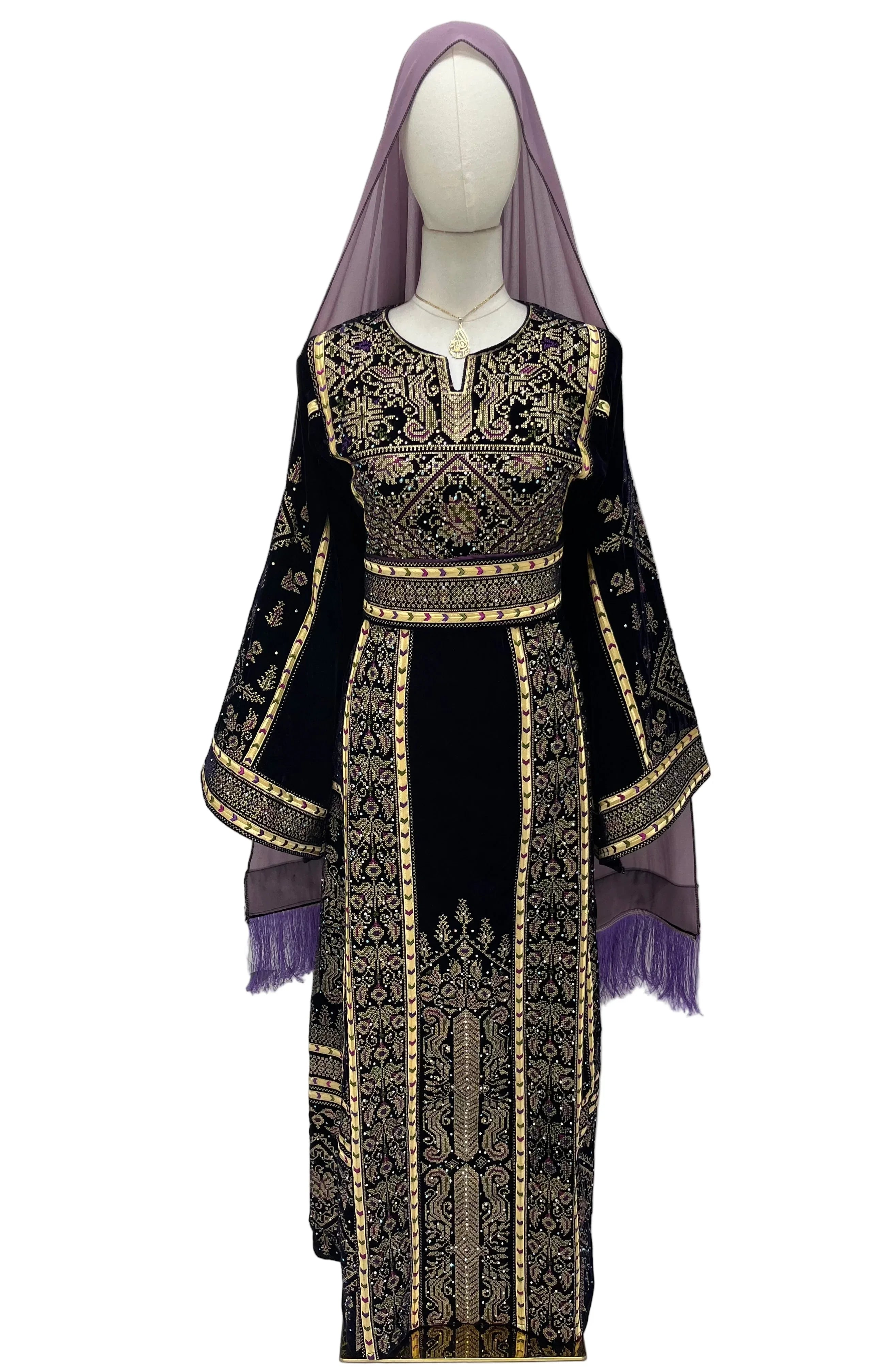 Lavine Velvet Embroidered Thobe Palestinian Elegance