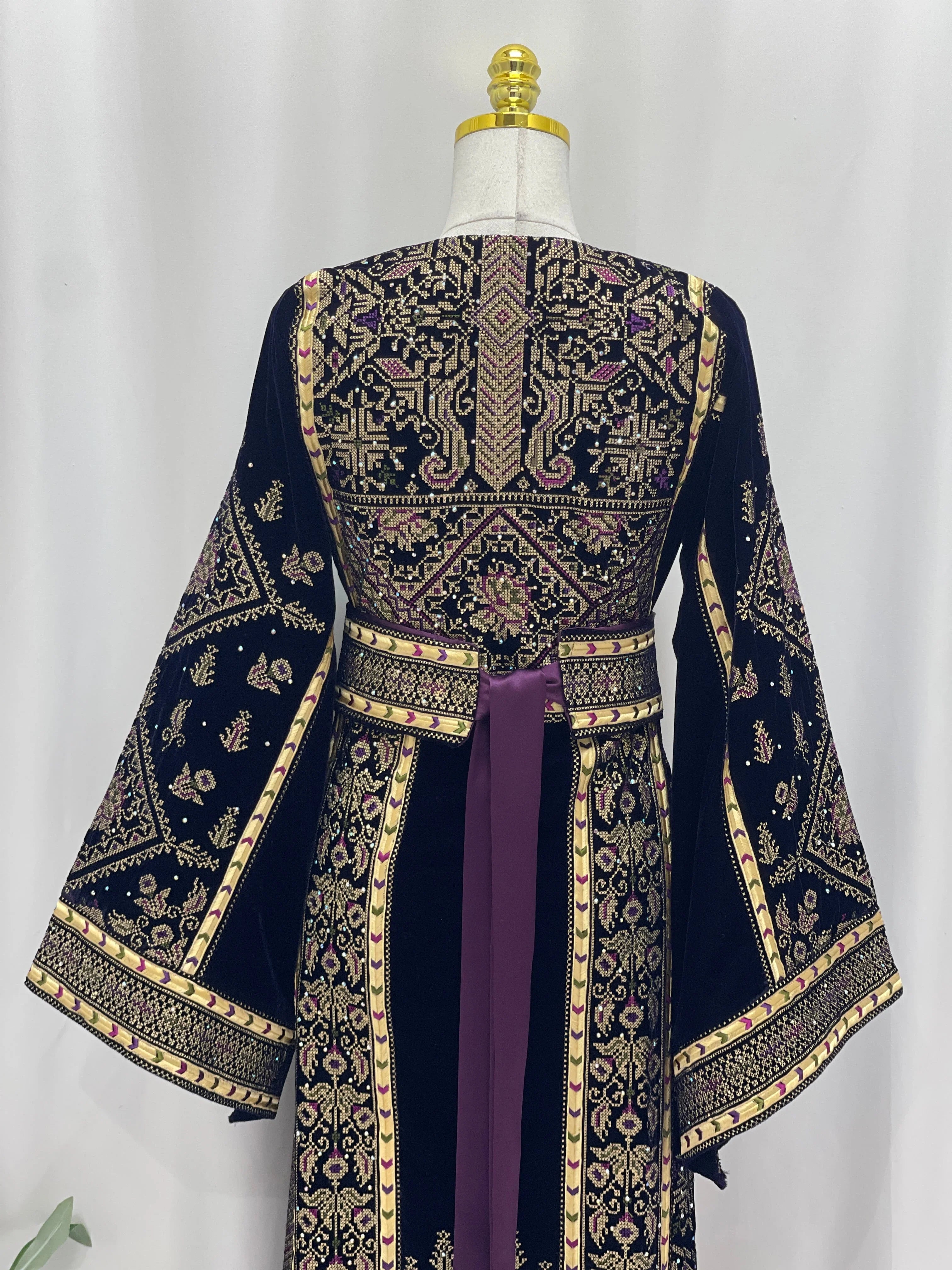 Lavine Velvet Embroidered Thobe Palestinian Elegance