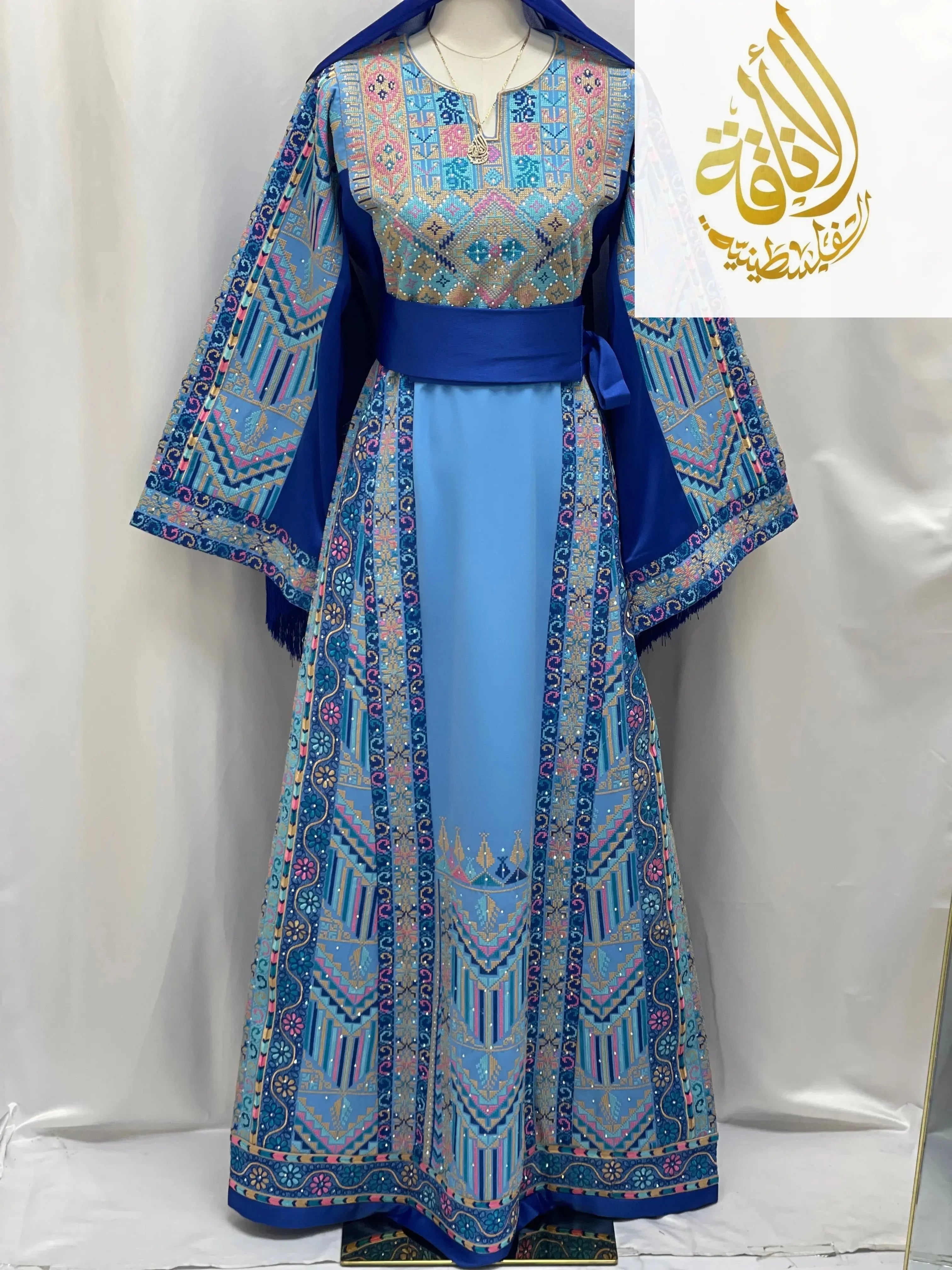 Layan Embroidered Light Blue Thoub - Elegance & Tradition - Palestinian Elegance