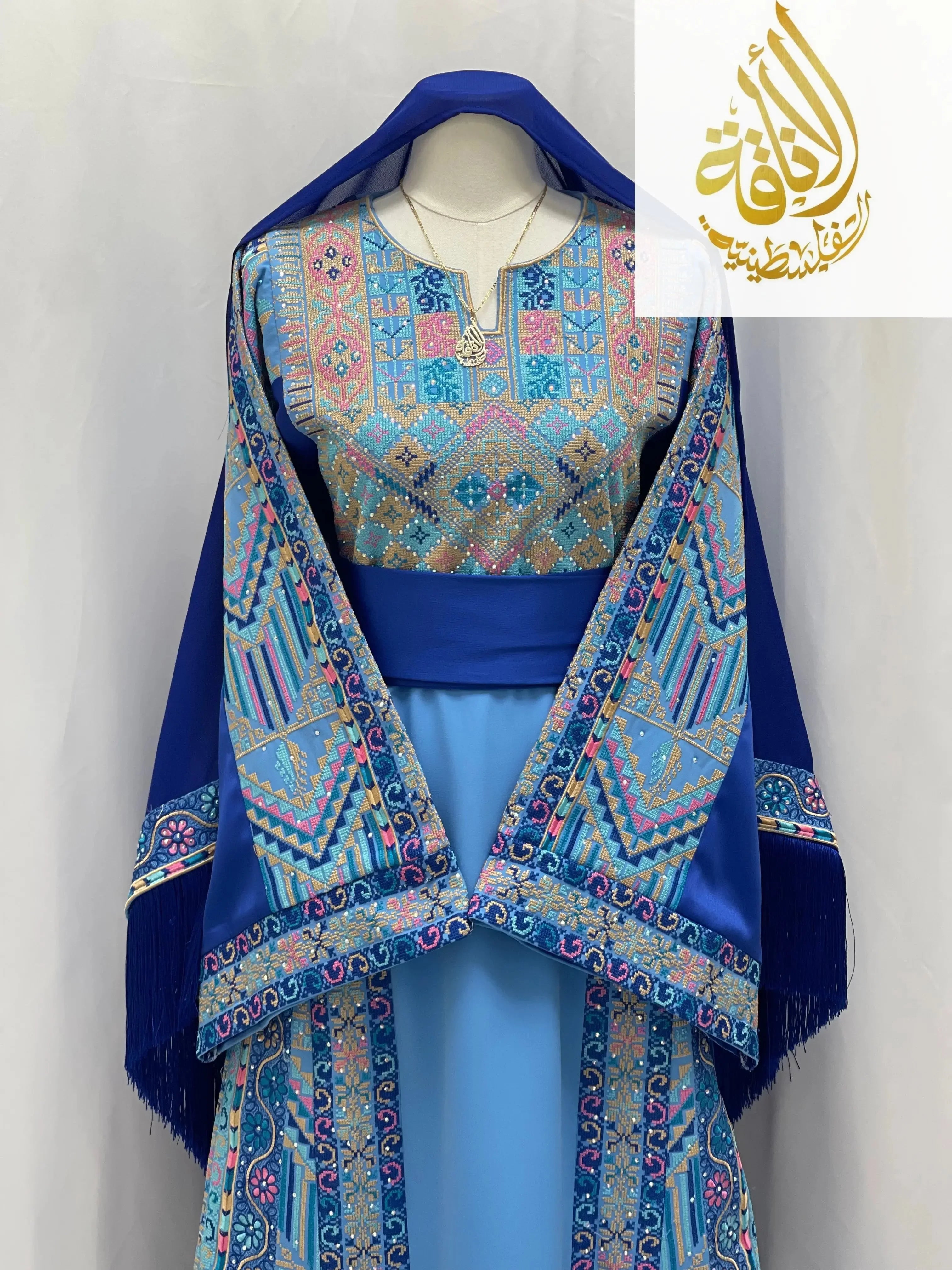 Layan Embroidered Light Blue Thoub - Elegance & Tradition - Palestinian Elegance